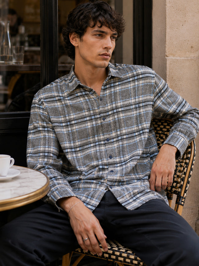 Men Charcoal Tartan Checked Shirt