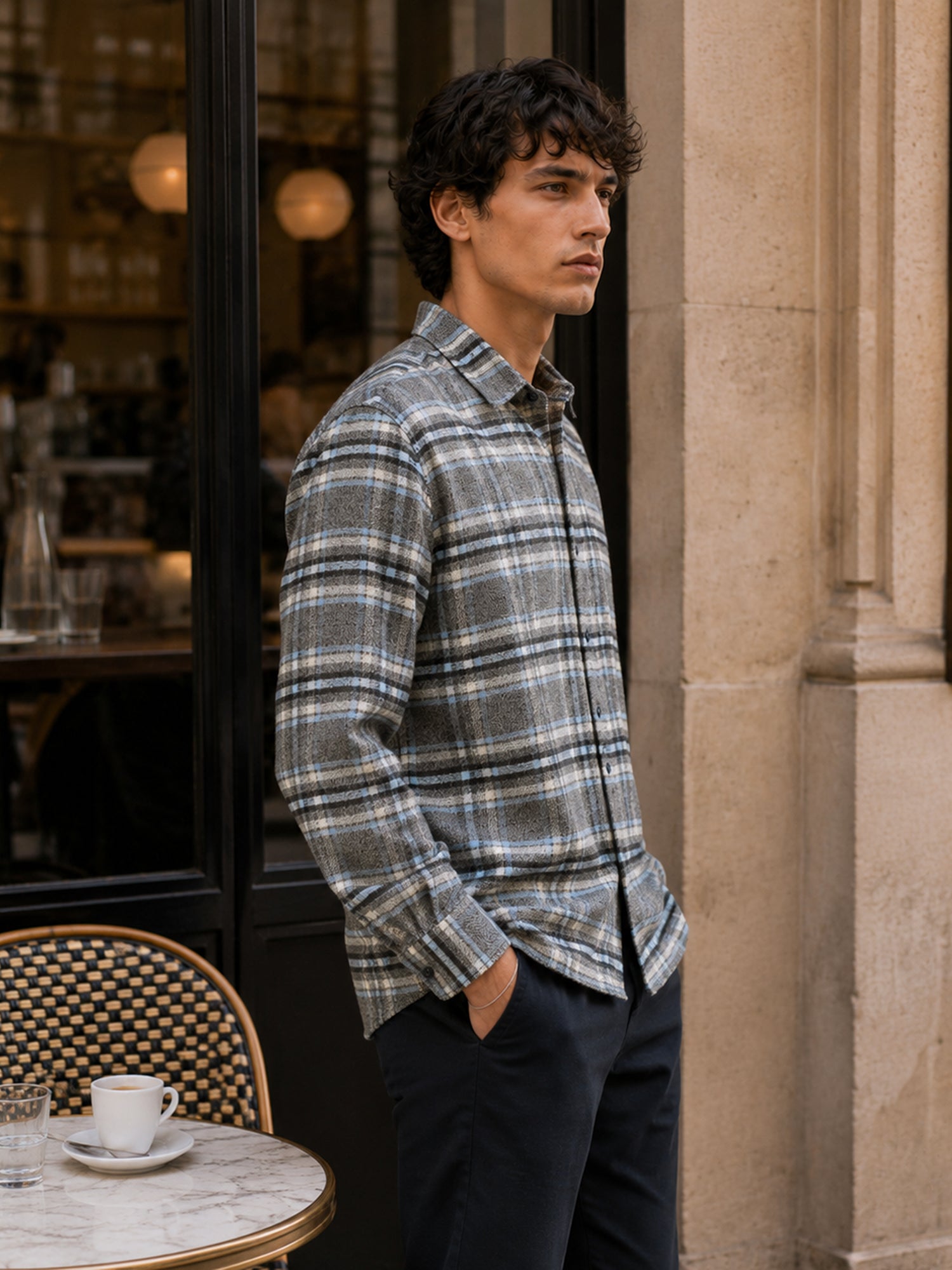 Men Charcoal Tartan Checked Shirt