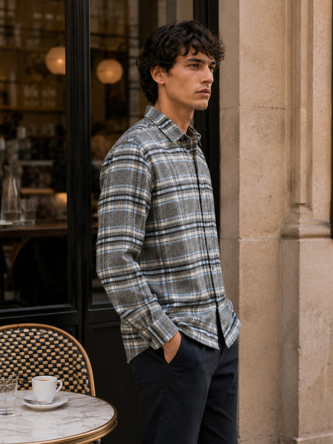 Men Charcoal Tartan Checked Shirt