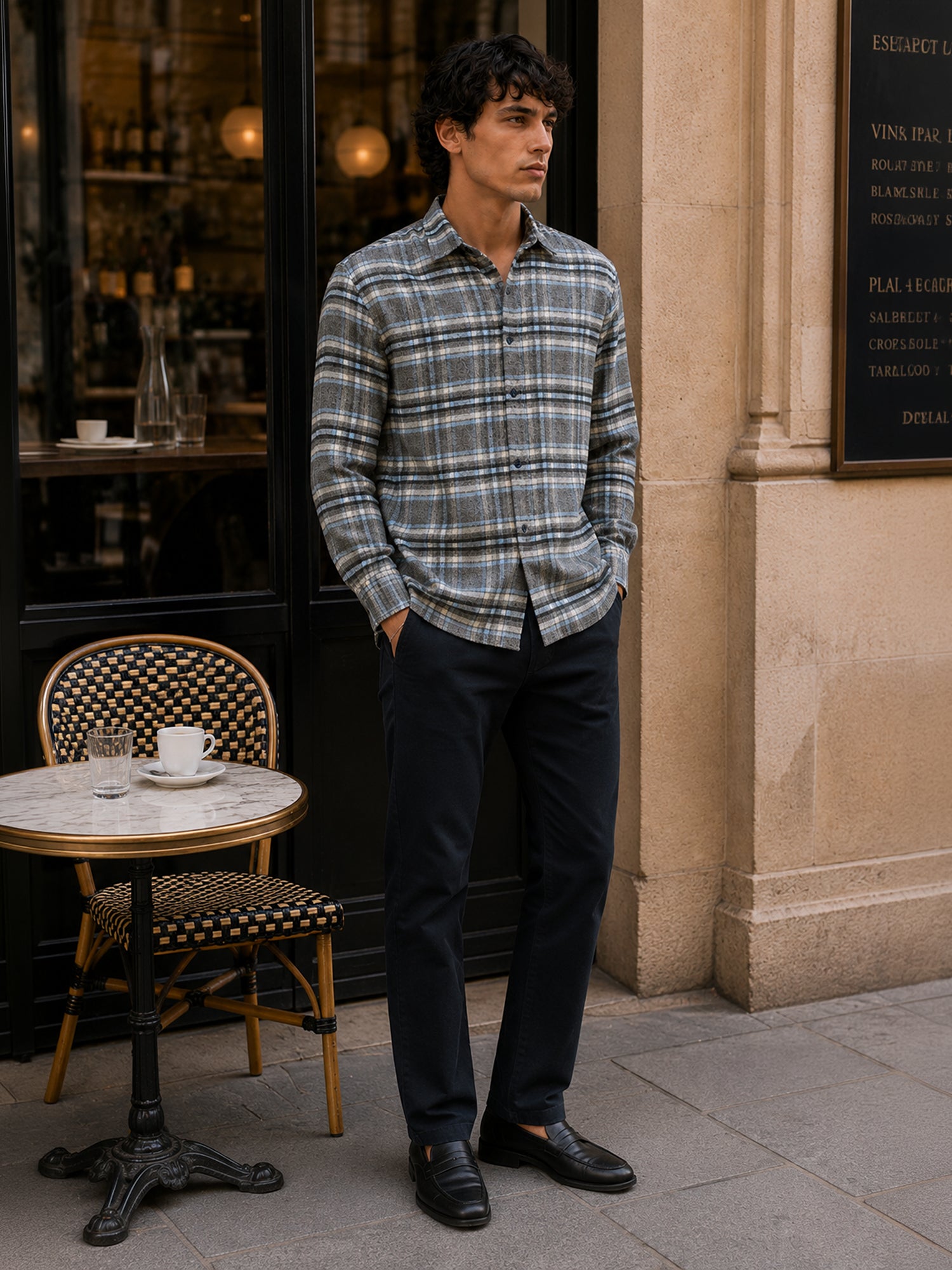 Men Charcoal Tartan Checked Shirt