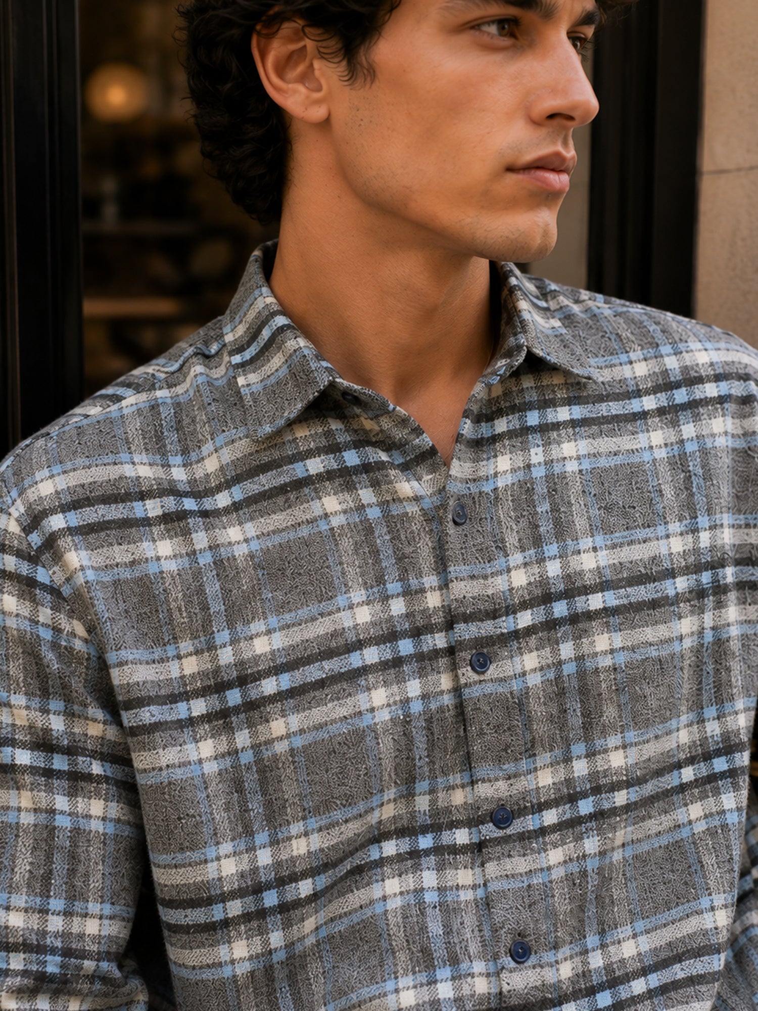 Men Charcoal Tartan Checked Shirt