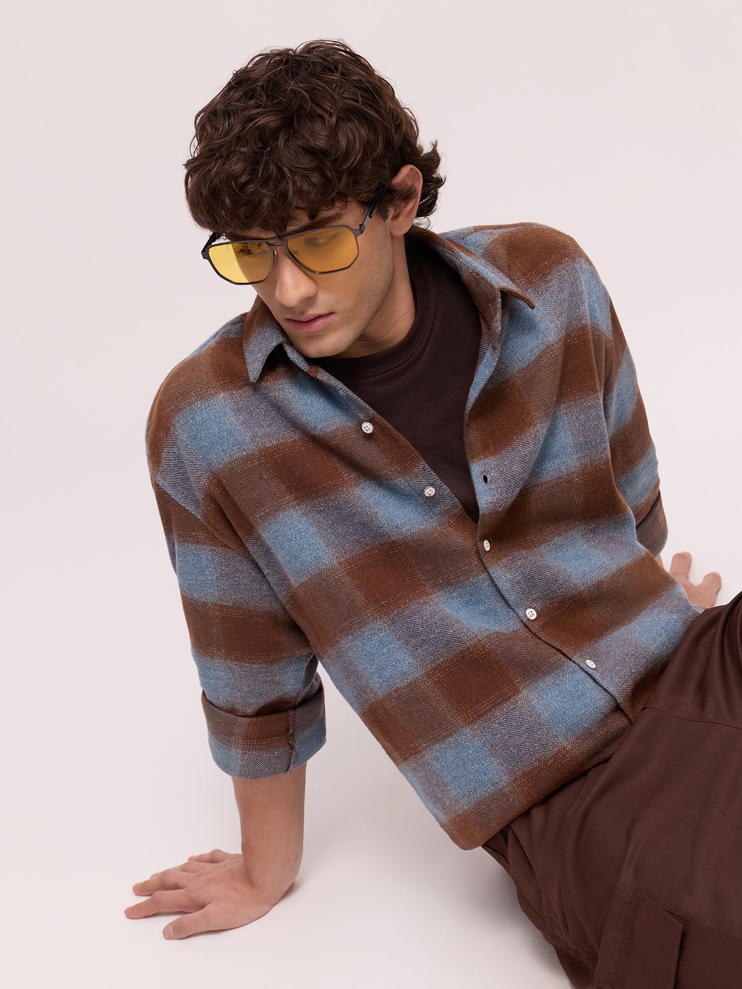 Men Brown Tartan Checked Shirt