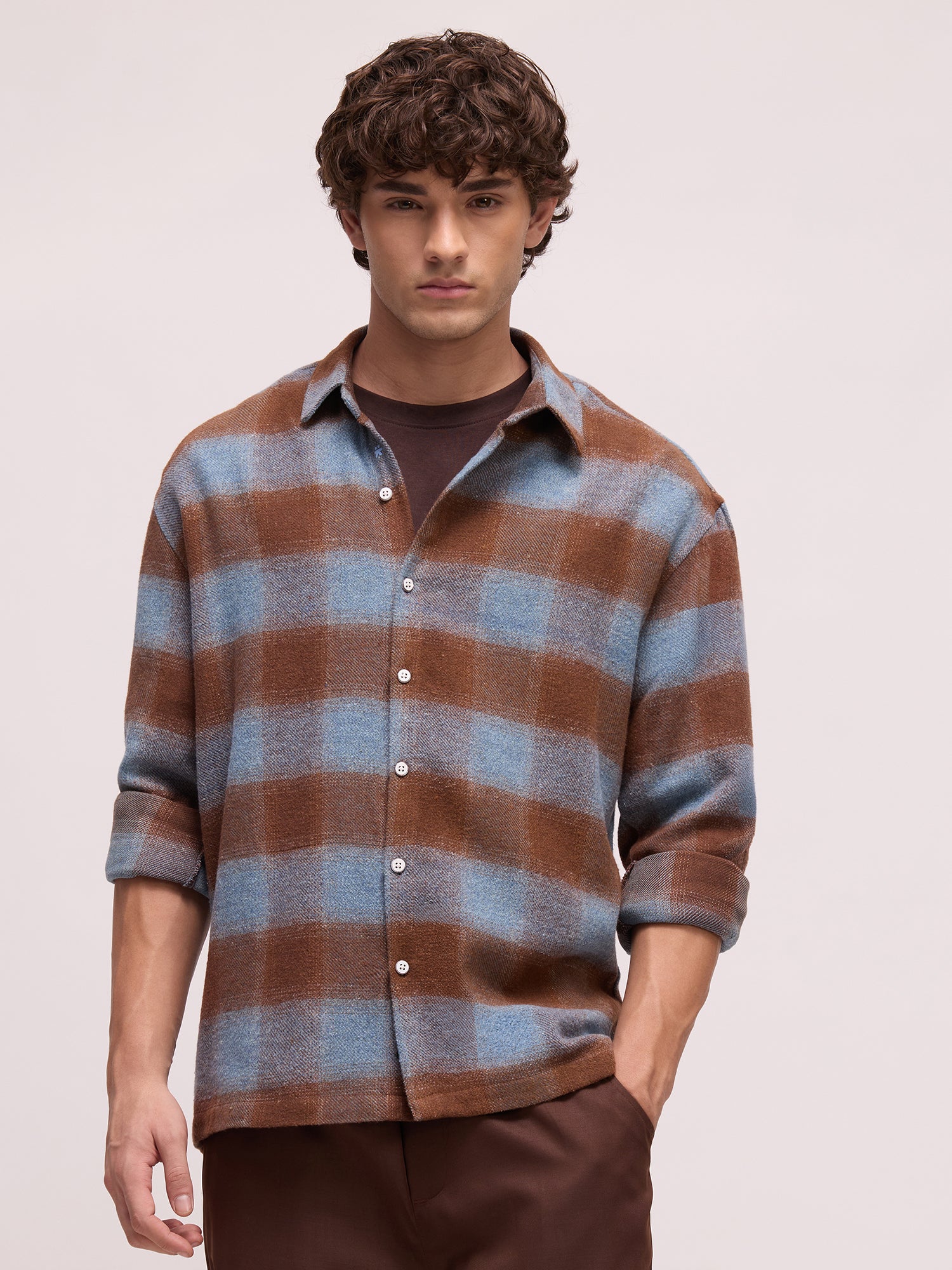 Men Brown Tartan Checked Shirt