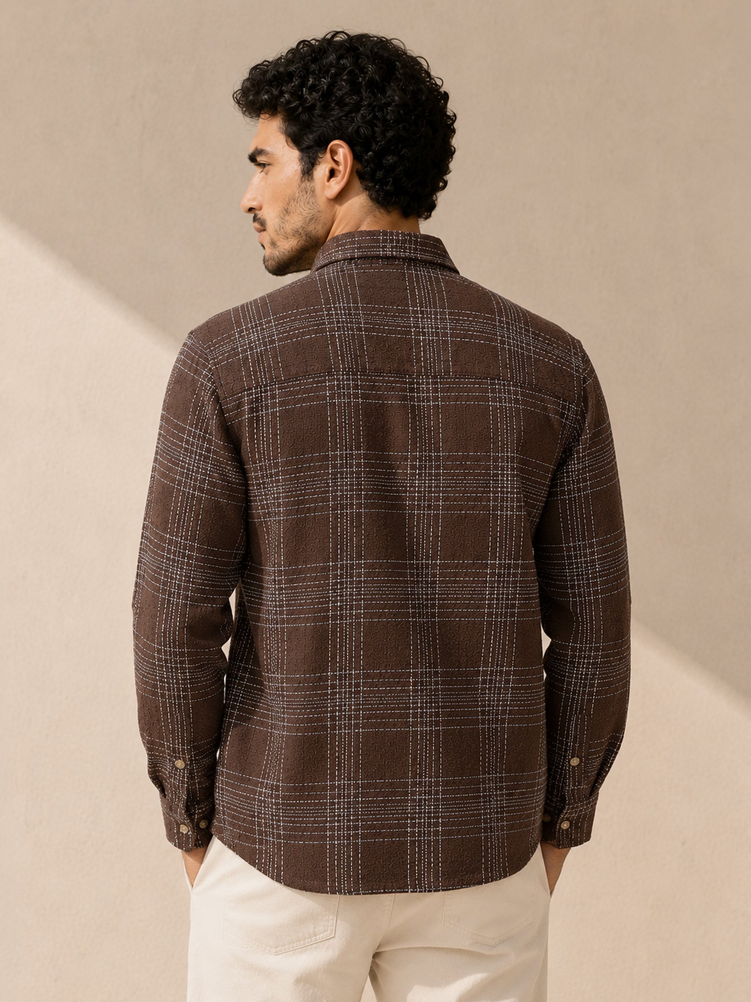 Men Dark Brown Check Full Sleeves Shirt