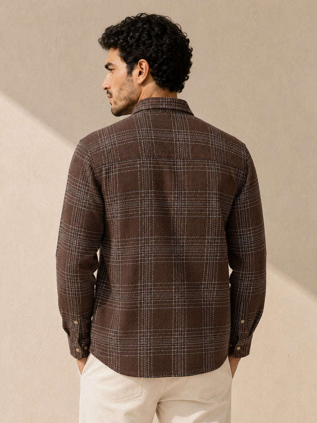 Men Dark Brown Check Full Sleeves Shirt