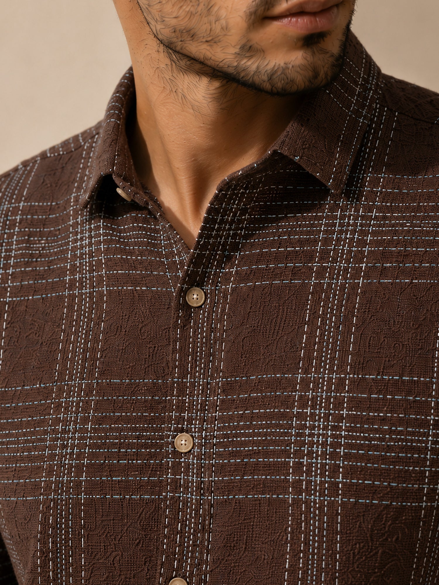 Men Dark Brown Check Full Sleeves Shirt