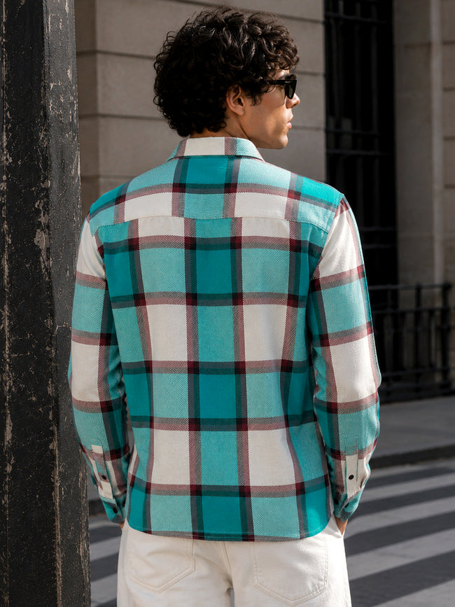 Men Teal Tartan Checked Shirt