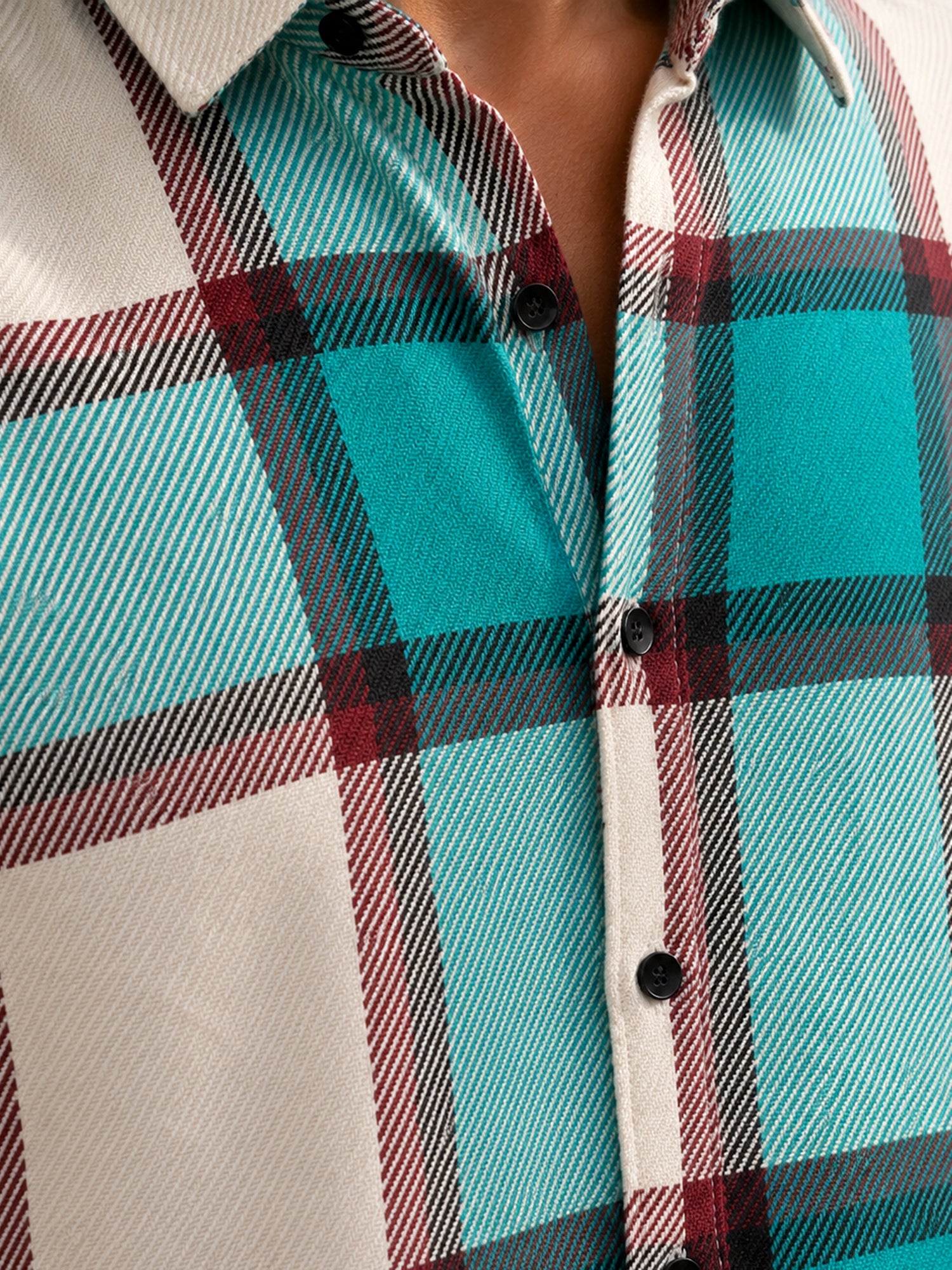 Men Teal Tartan Checked Shirt