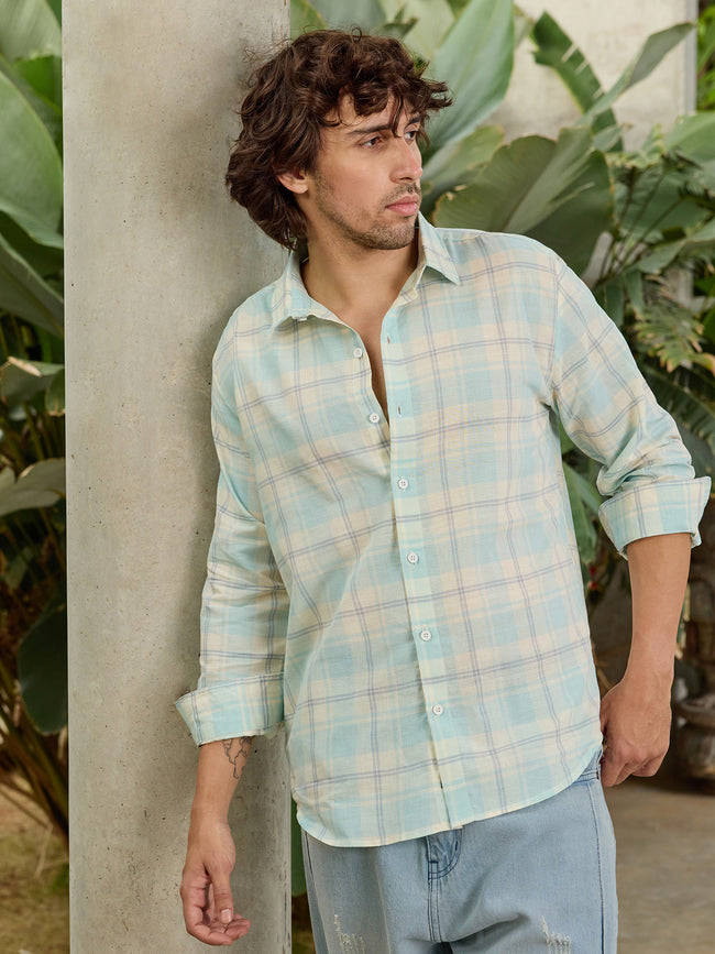 Men Blue Tartan Checked Shirt