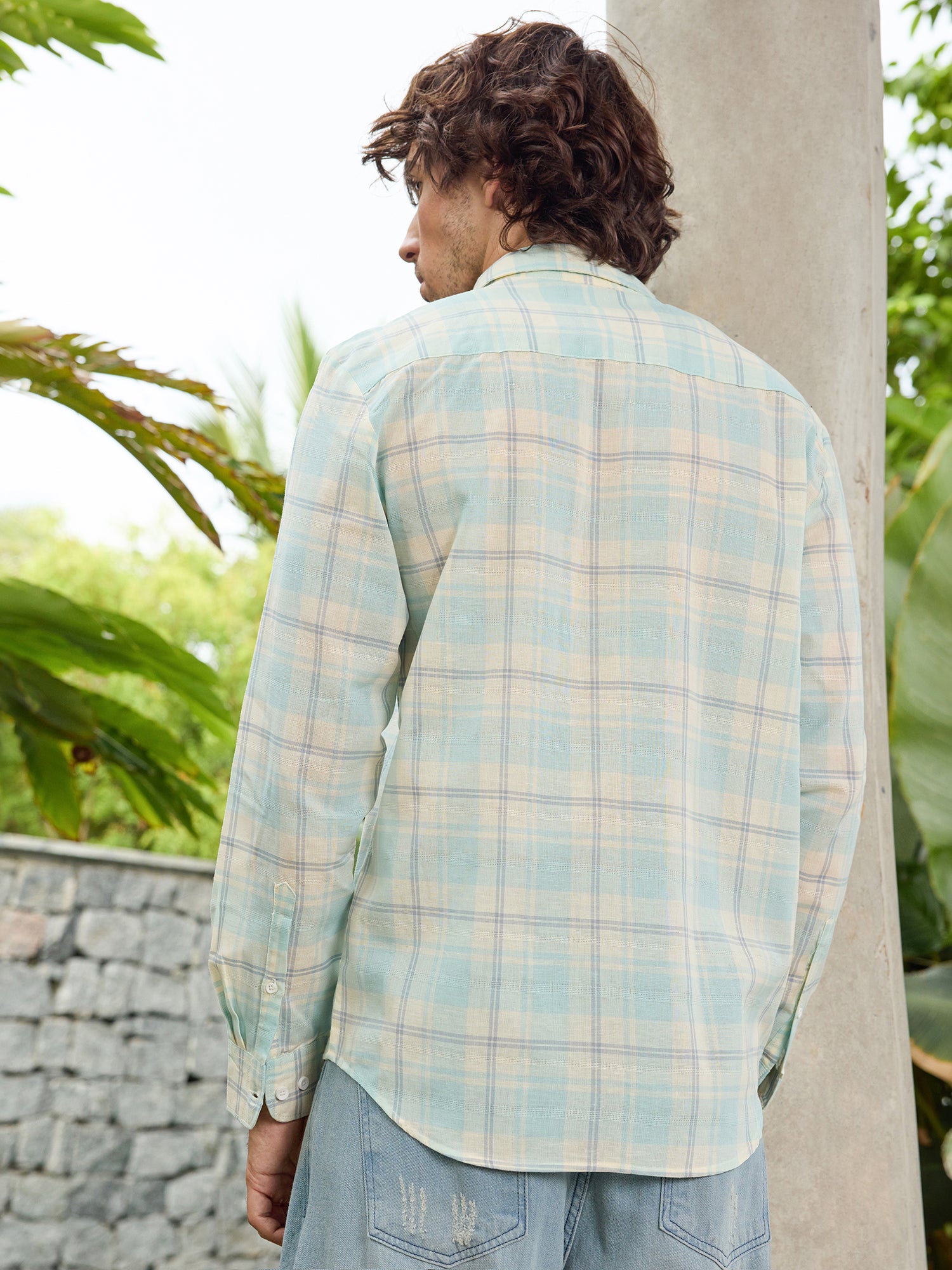 Men Blue Tartan Checked Shirt