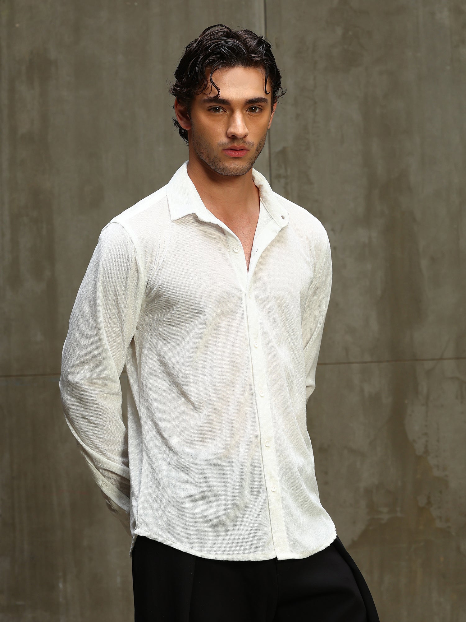 Men White Solid Full Sleeves Shirt