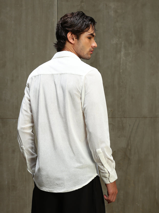 Men White Solid Full Sleeves Shirt