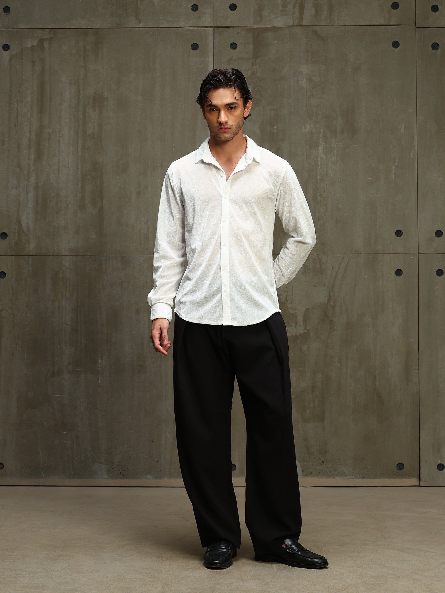 Men White Solid Full Sleeves Shirt