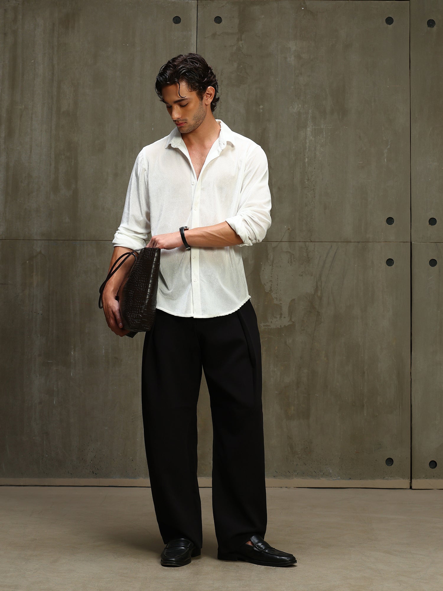Men White Solid Full Sleeves Shirt