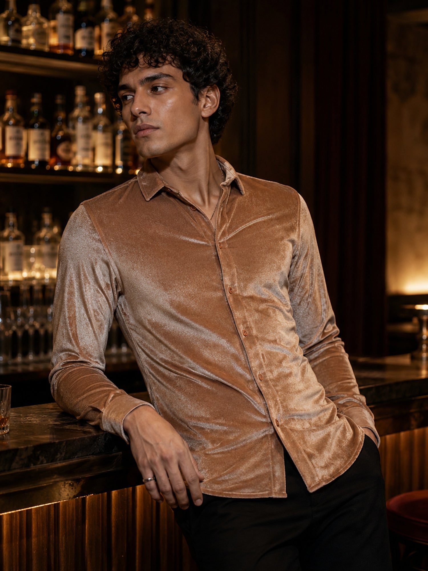 Men Brown Solid Party Shirt