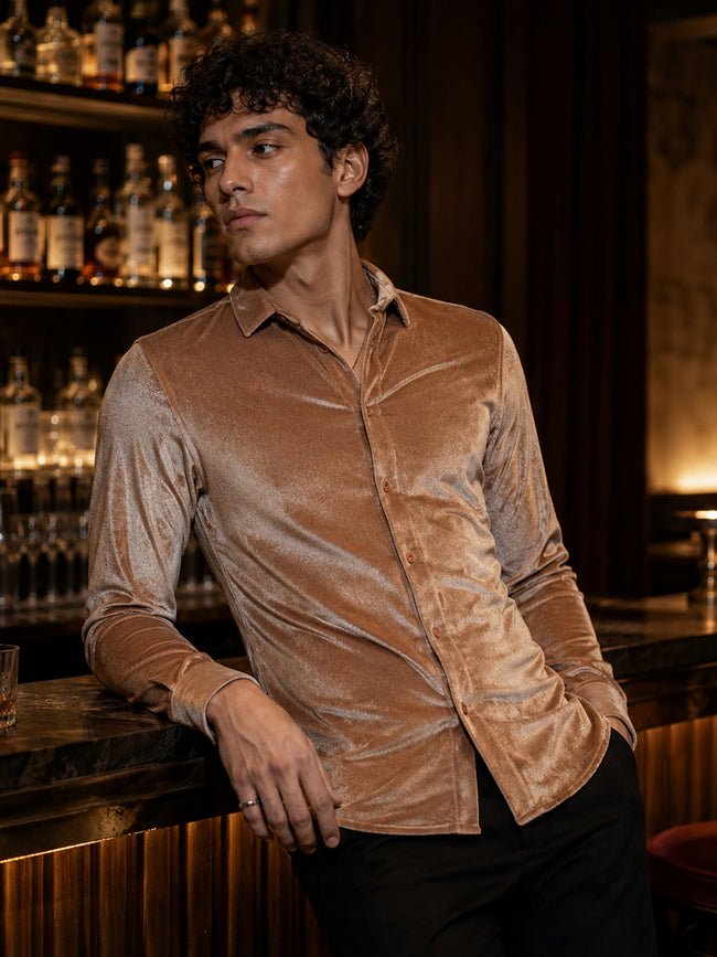 Men Brown Solid Party Shirt