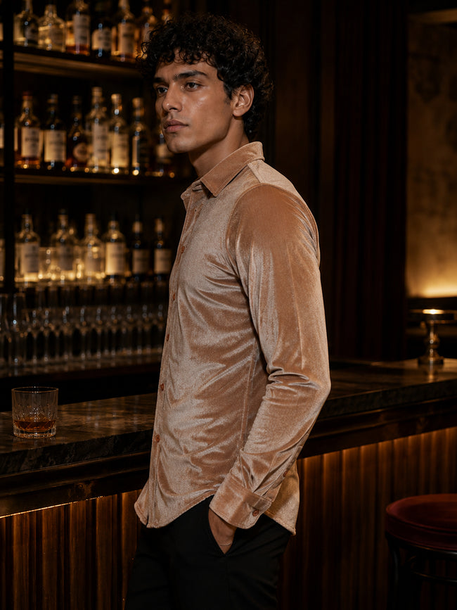 Men Brown Solid Party Shirt