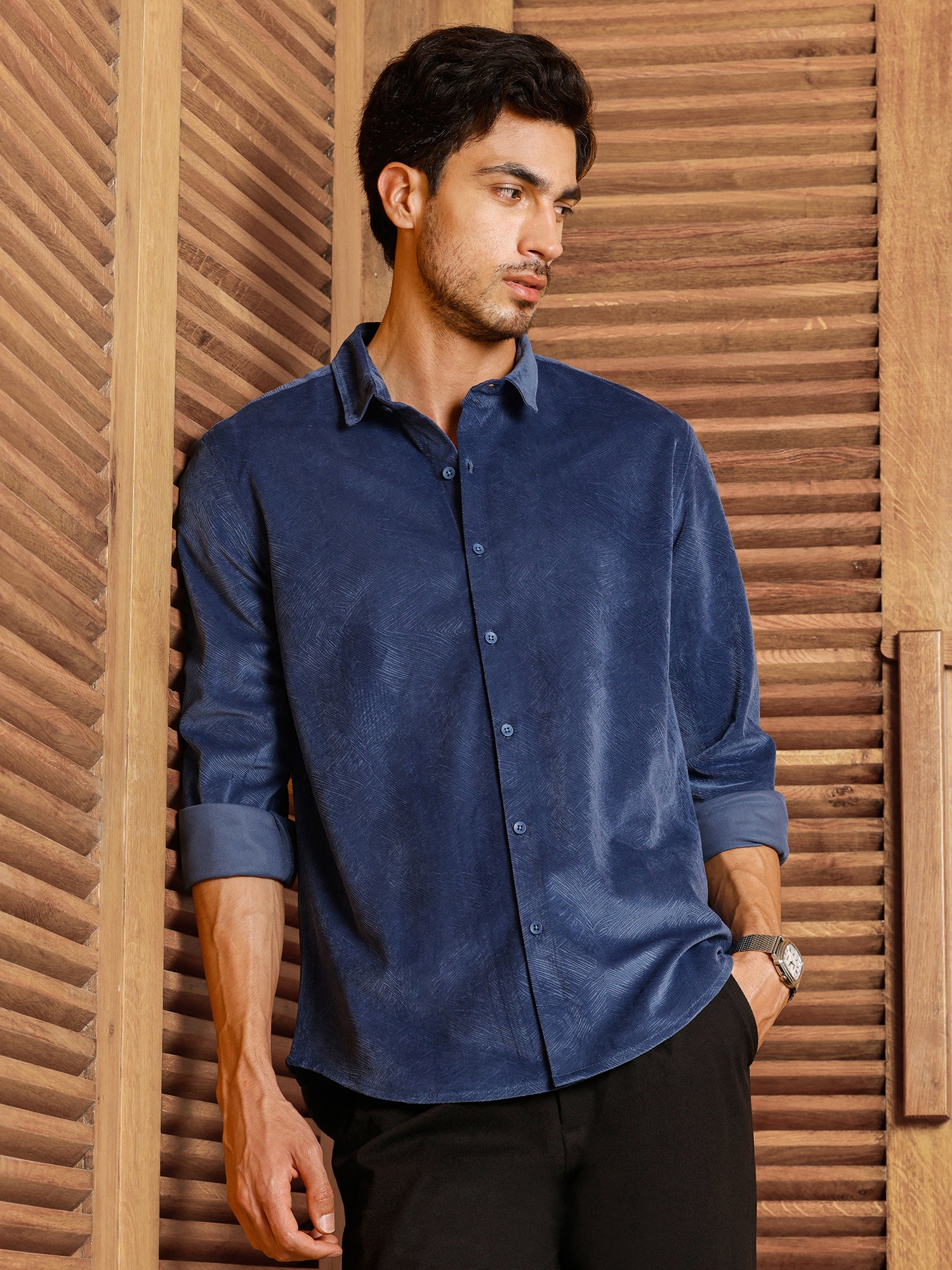 Men Navy Textured Shirt