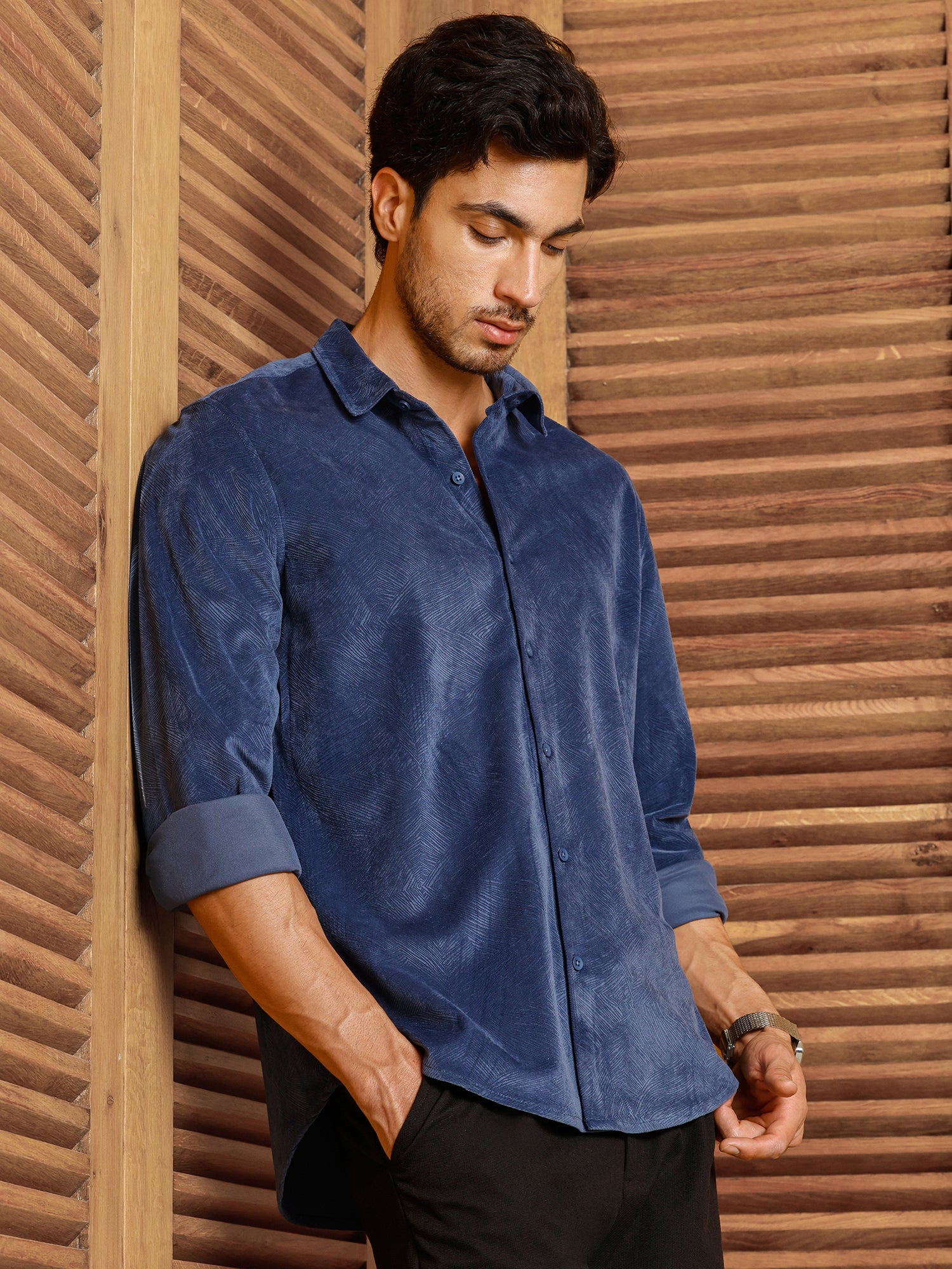 Men Navy Textured Shirt
