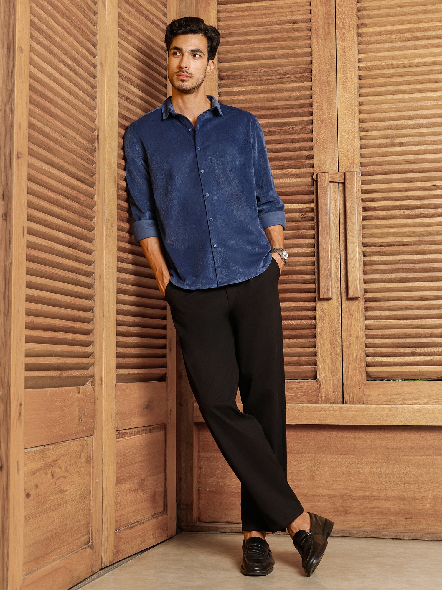 Men Navy Textured Shirt