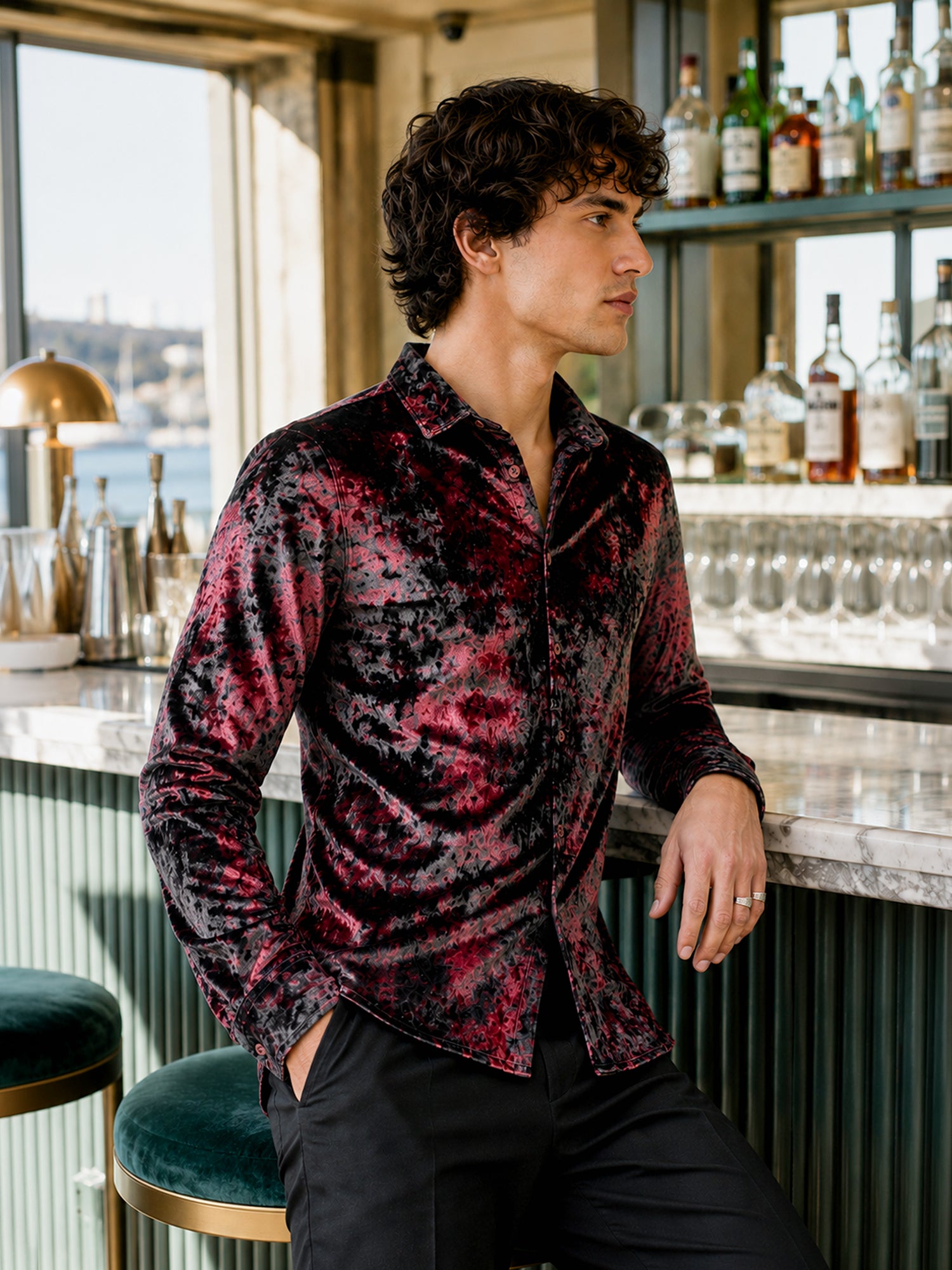 Men Maroon Abstract Print Shirt
