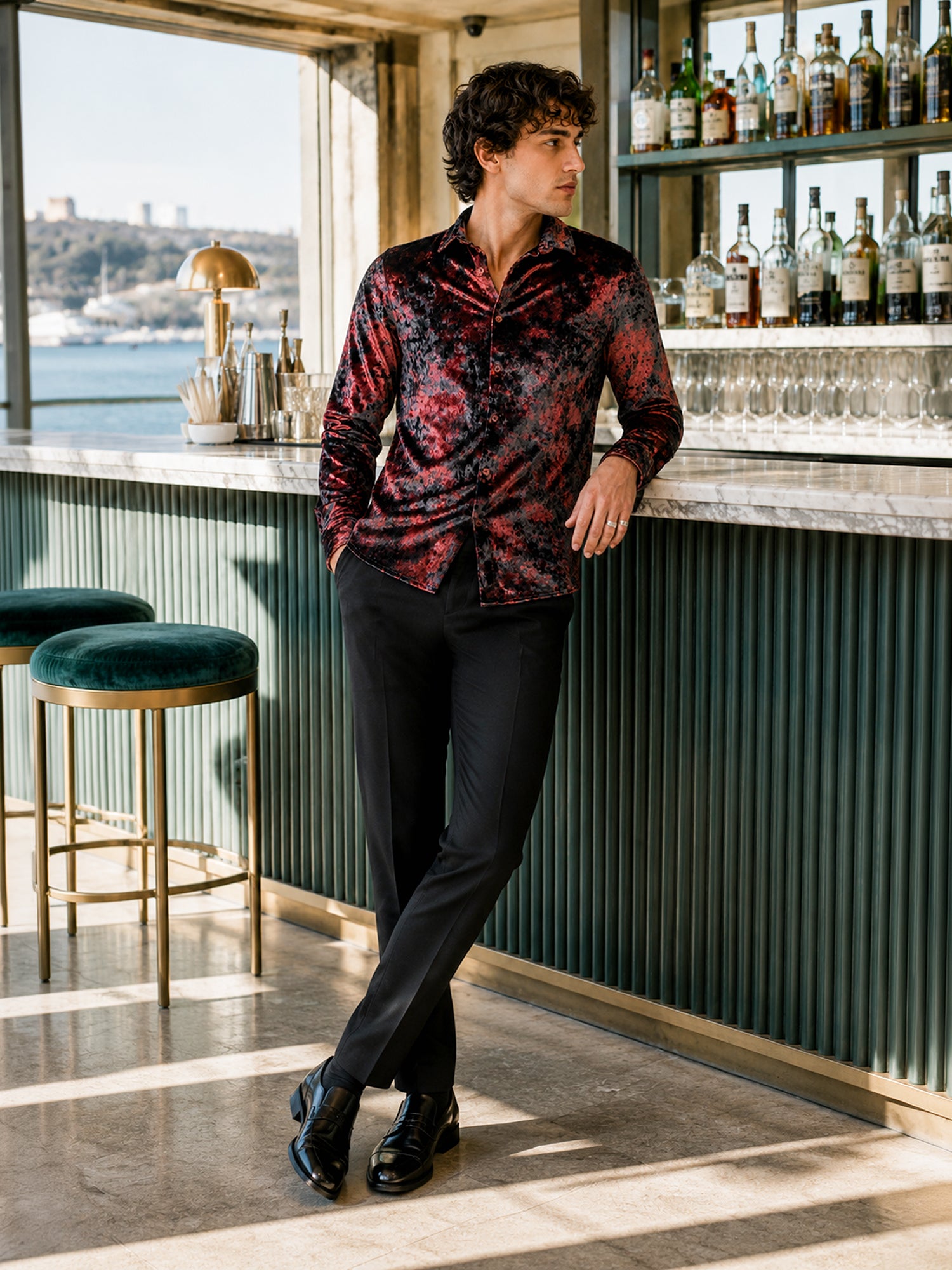Men Maroon Abstract Print Shirt