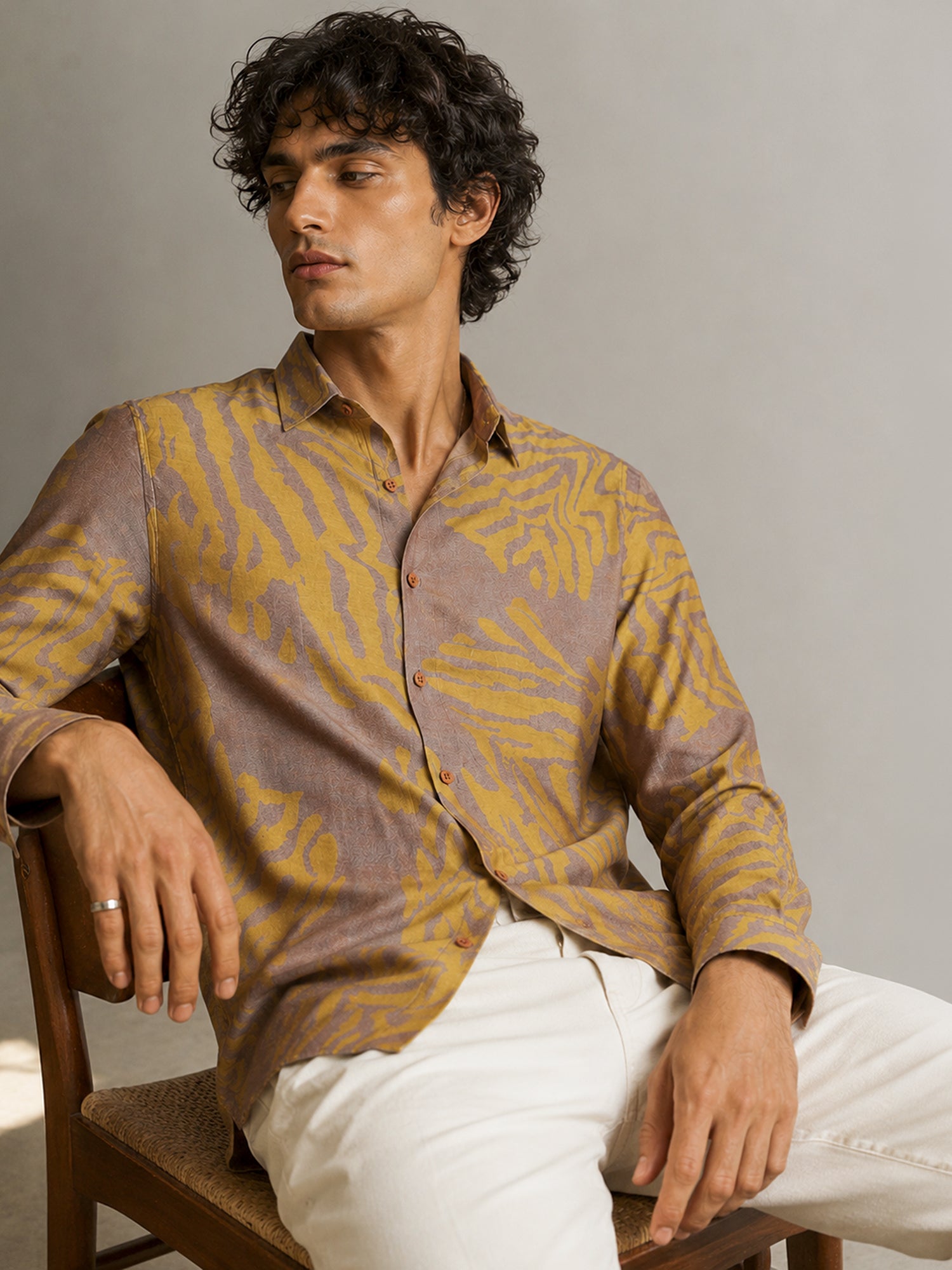 Men Mustard Animal Print Shirt