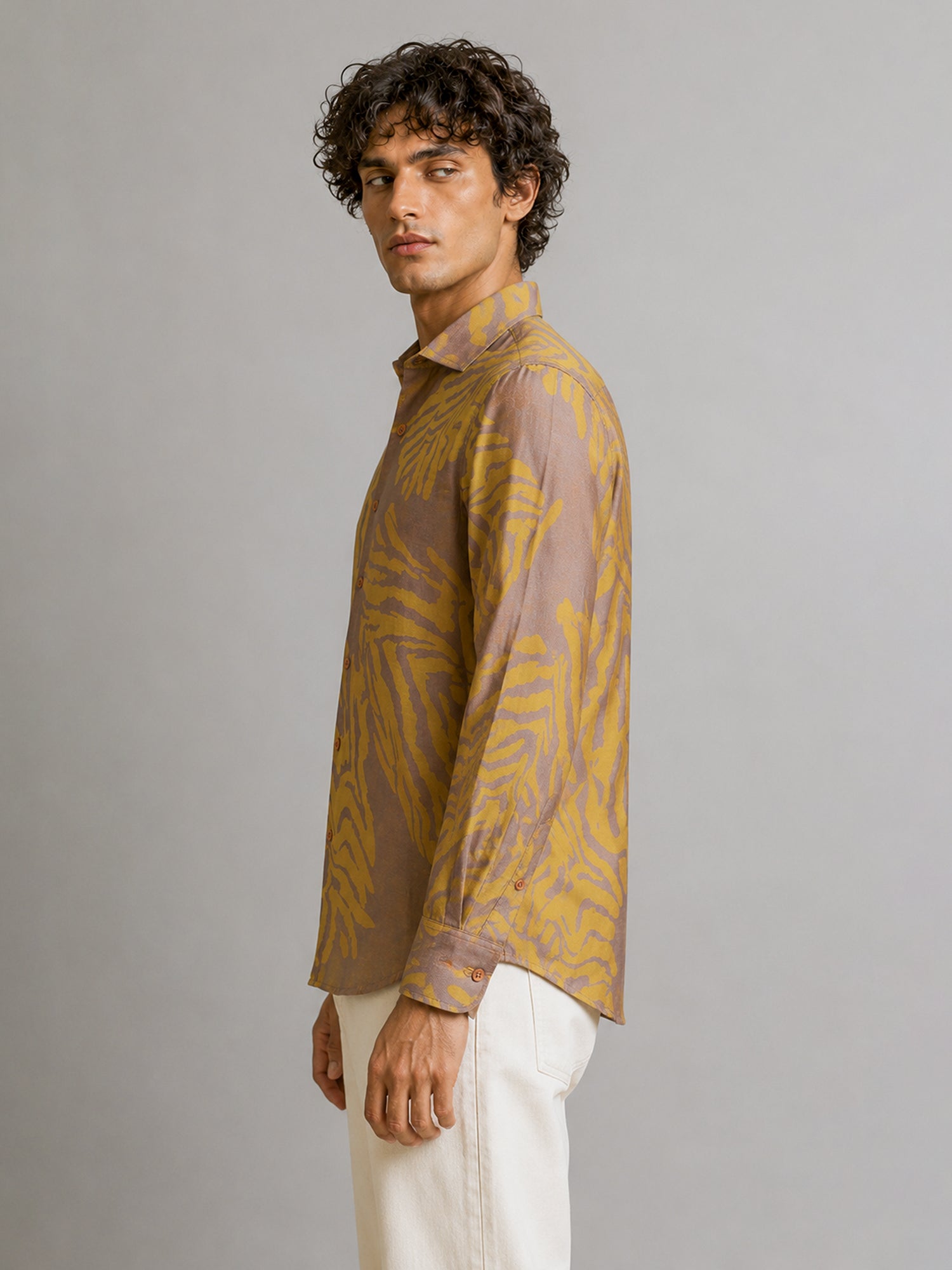 Men Mustard Animal Print Shirt