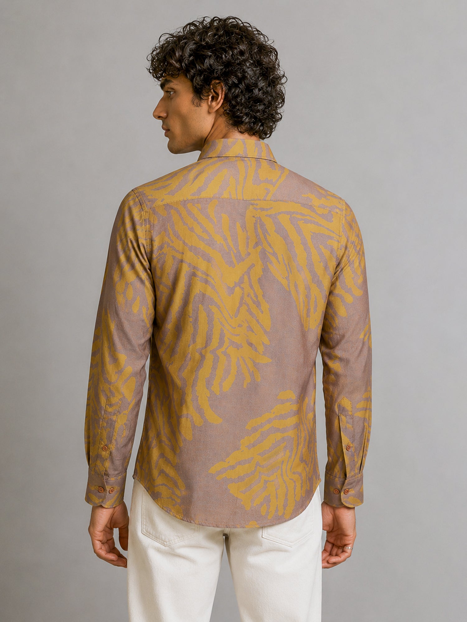 Men Mustard Animal Print Shirt