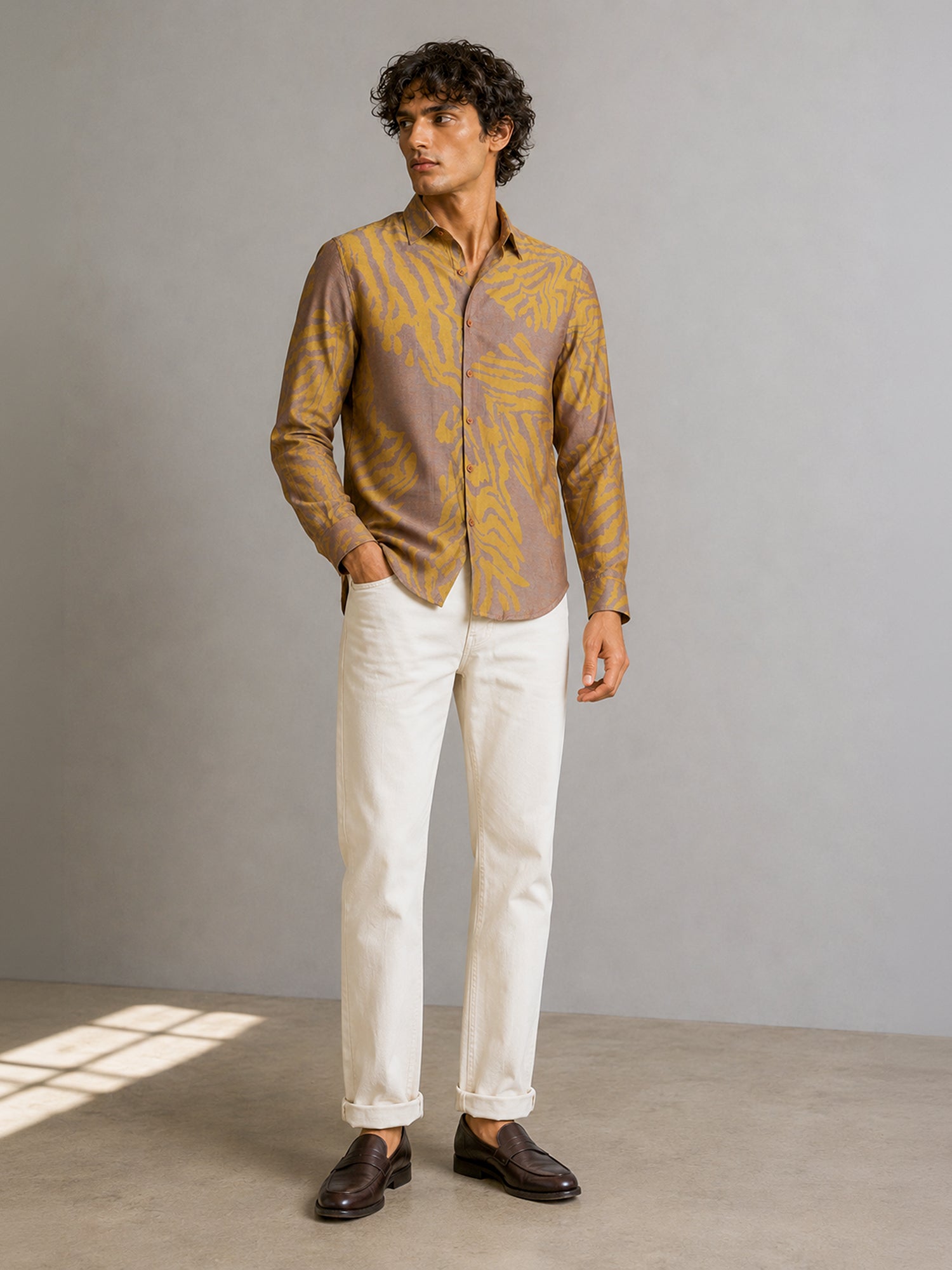 Men Mustard Animal Print Shirt