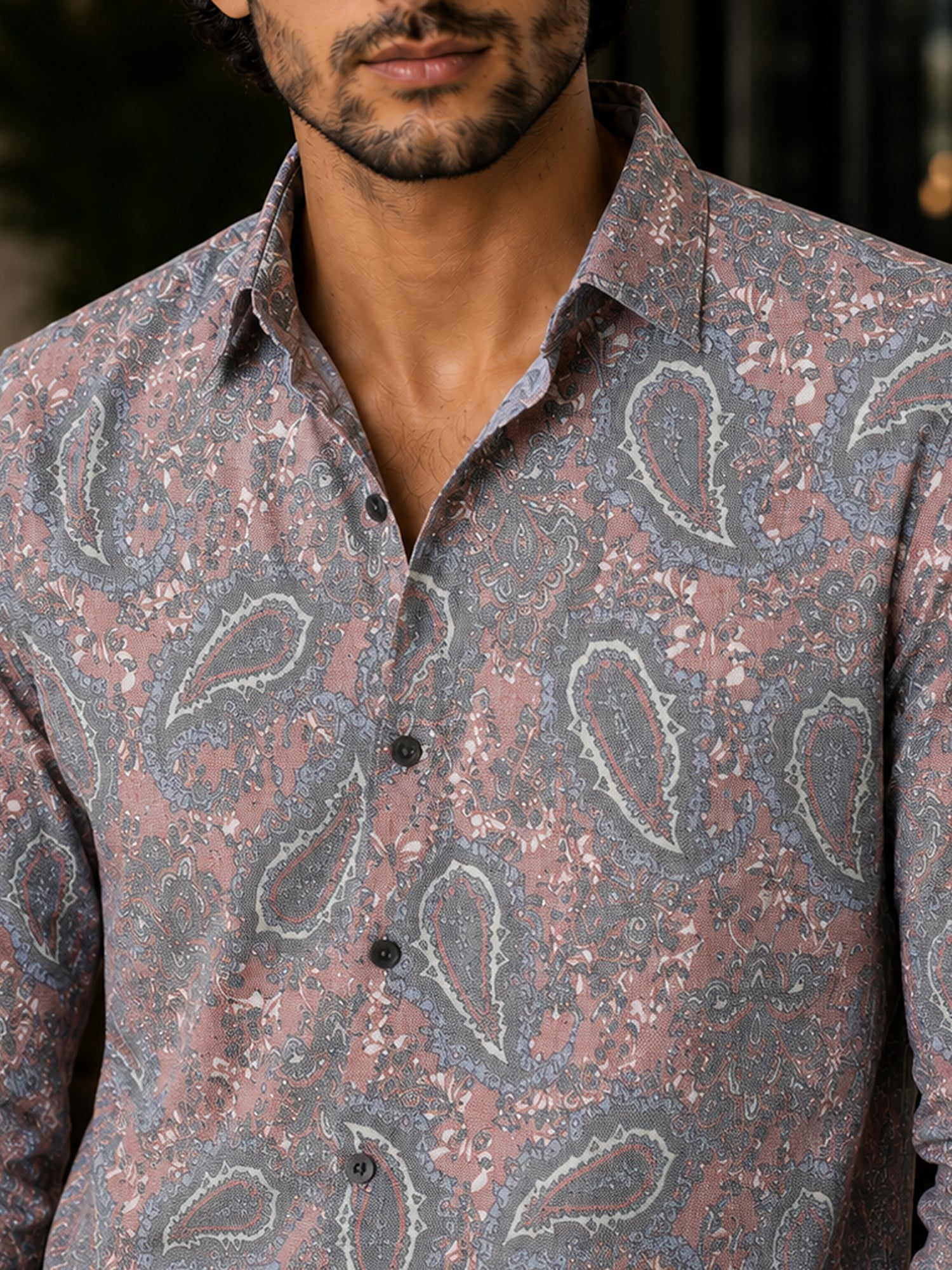 Men Mauve Paisley Print Full Sleeves Shirt
