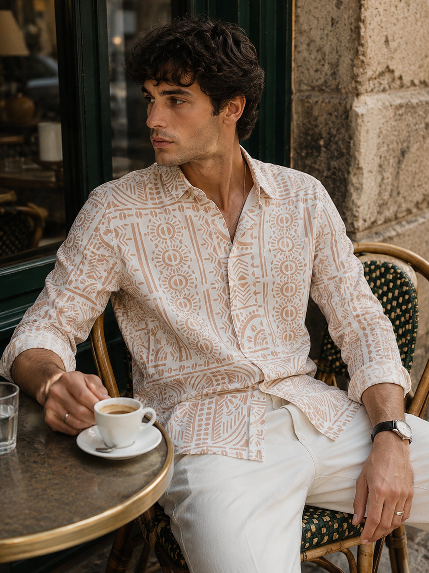 Men Off White Geometric Print Resort Shirt
