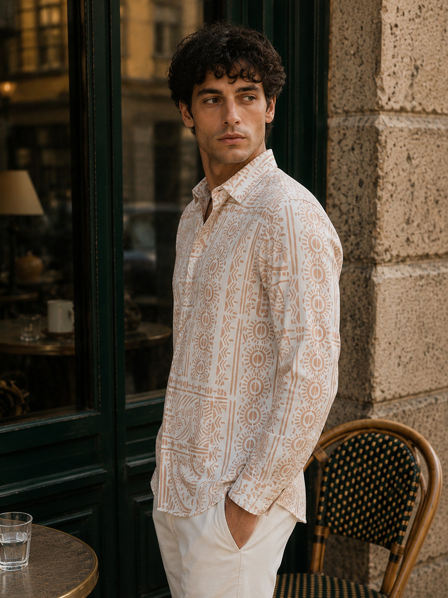 Men Off White Geometric Print Resort Shirt