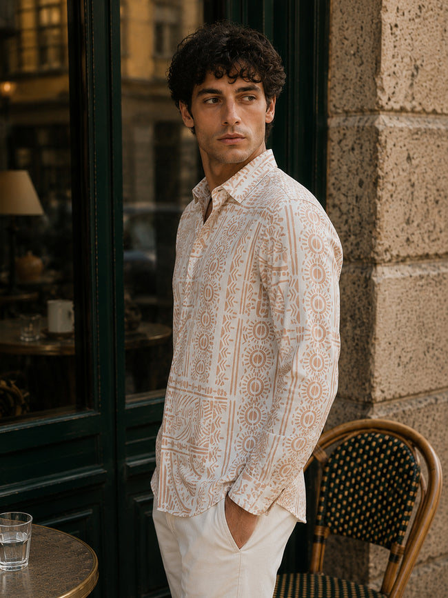 Men Off White Geometric Print Resort Shirt