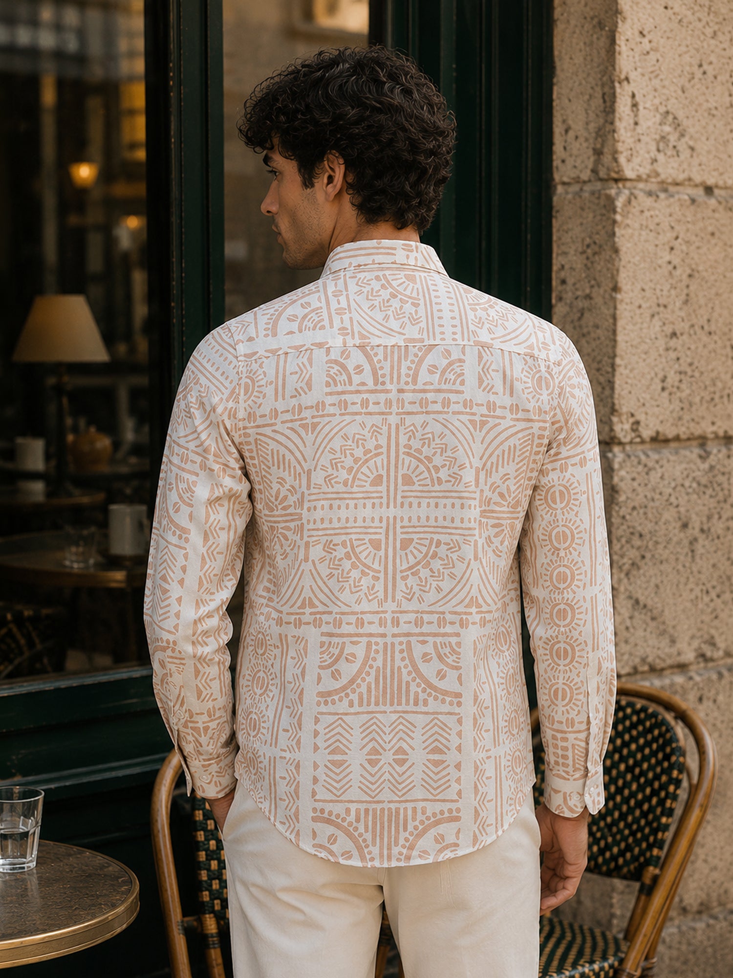 Men Off White Geometric Print Resort Shirt