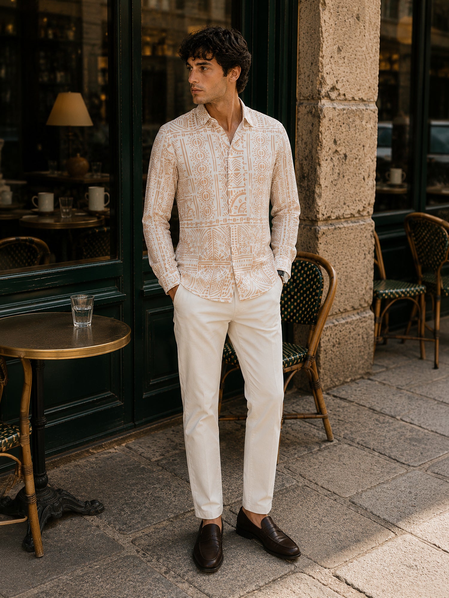 Men Off White Geometric Print Resort Shirt
