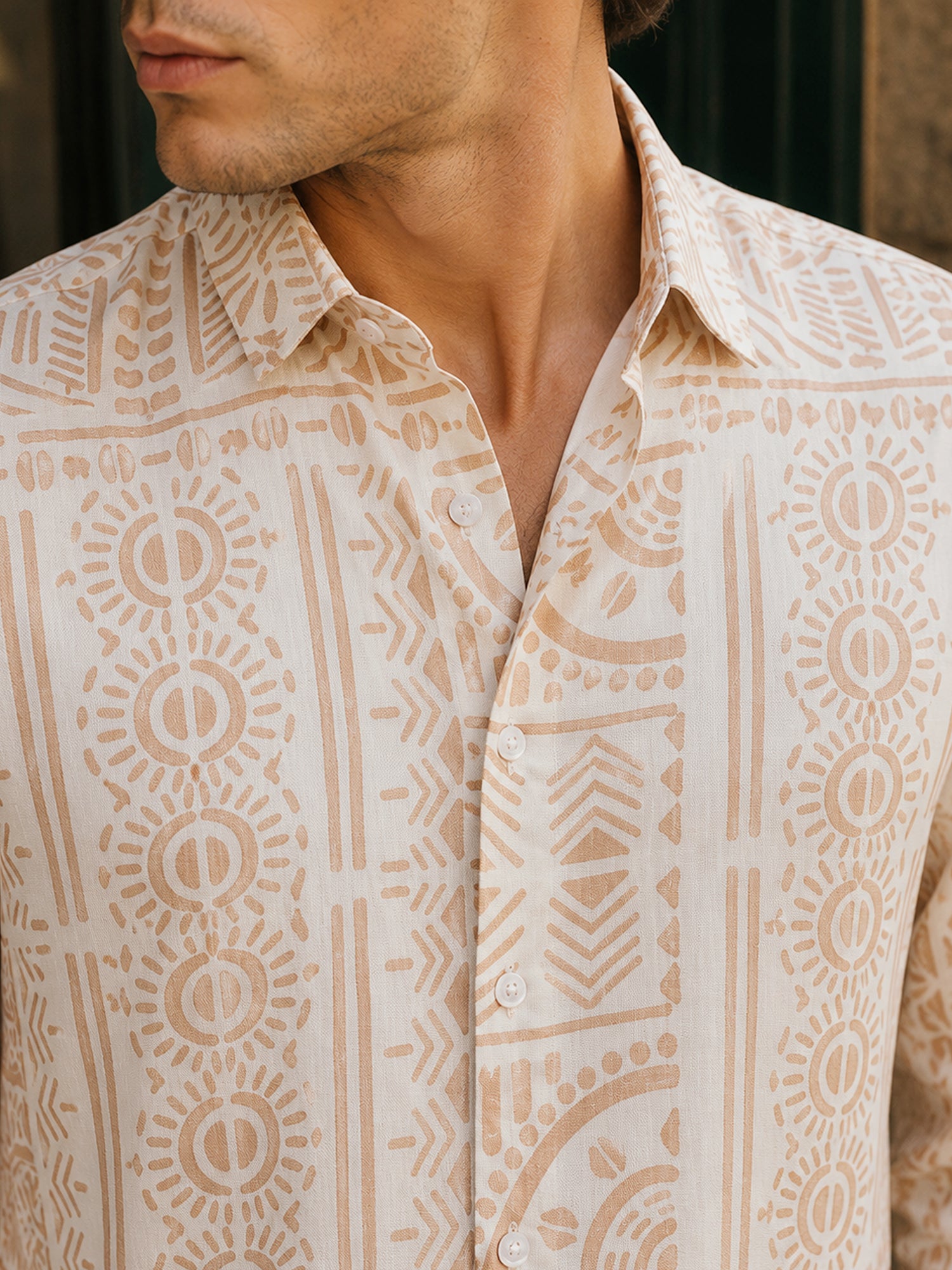 Men Off White Geometric Print Resort Shirt