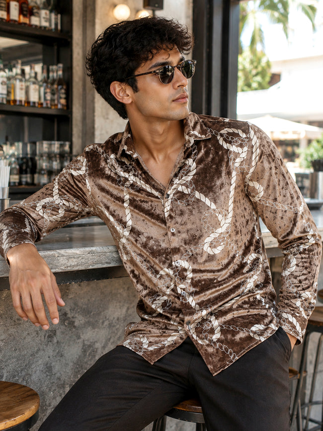 Men Brown Printed Party Shirt