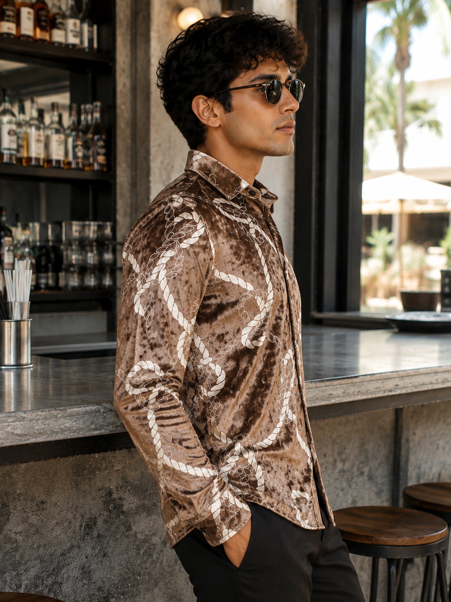 Men Brown Printed Party Shirt