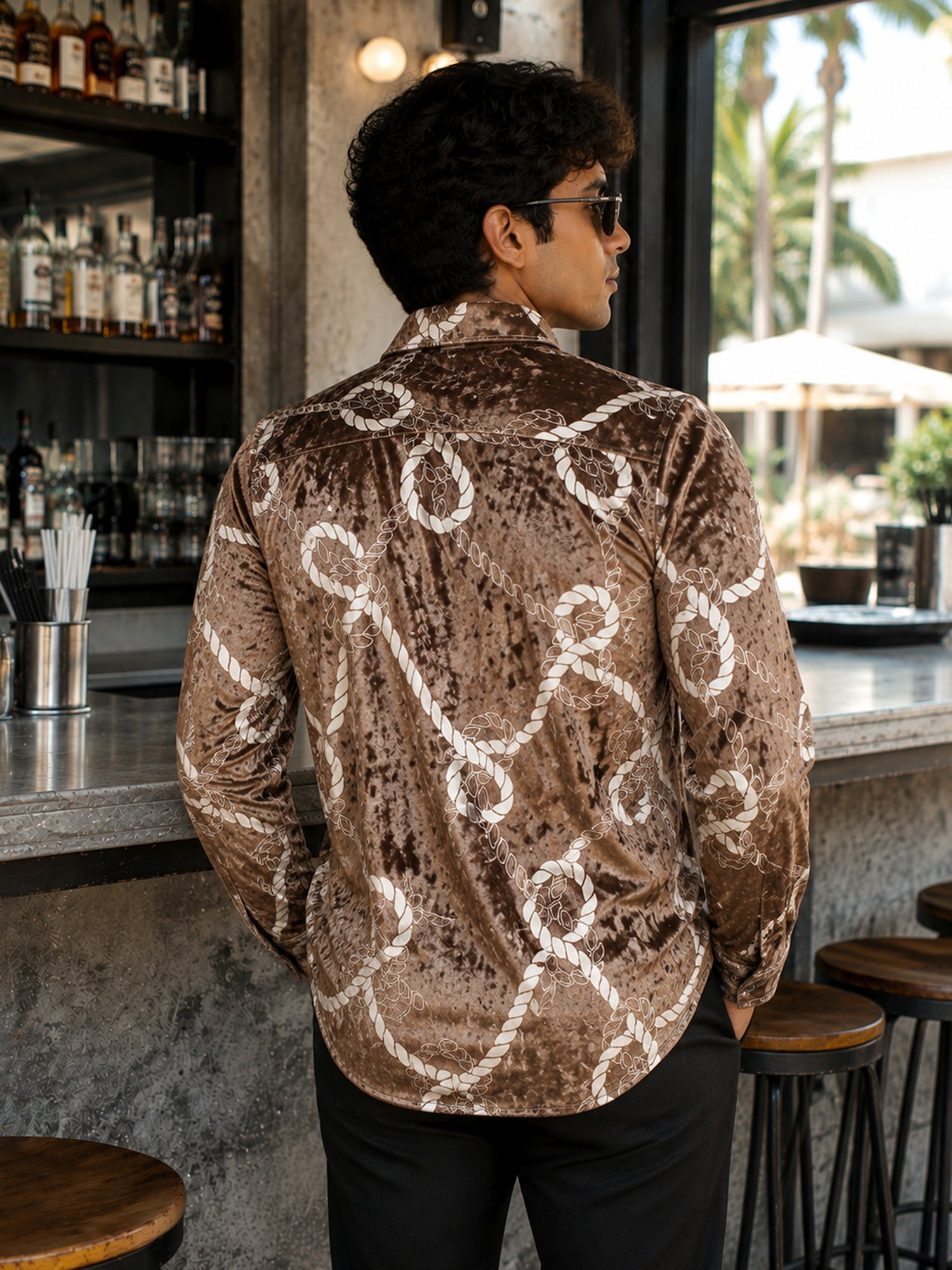 Men Brown Printed Party Shirt