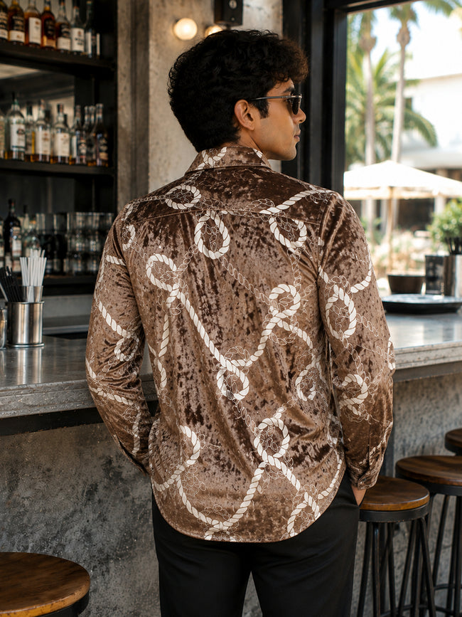 Men Brown Printed Party Shirt
