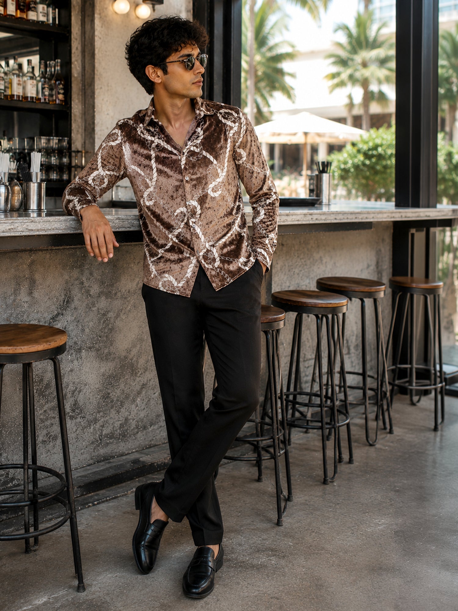 Men Brown Printed Party Shirt