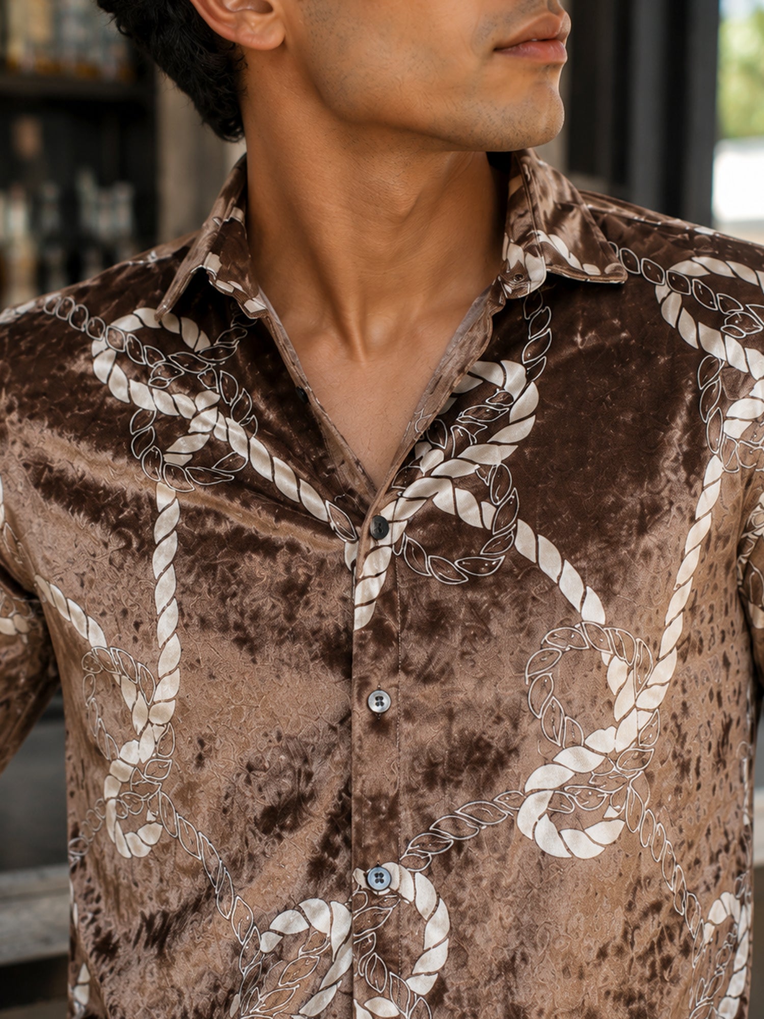 Men Brown Printed Party Shirt
