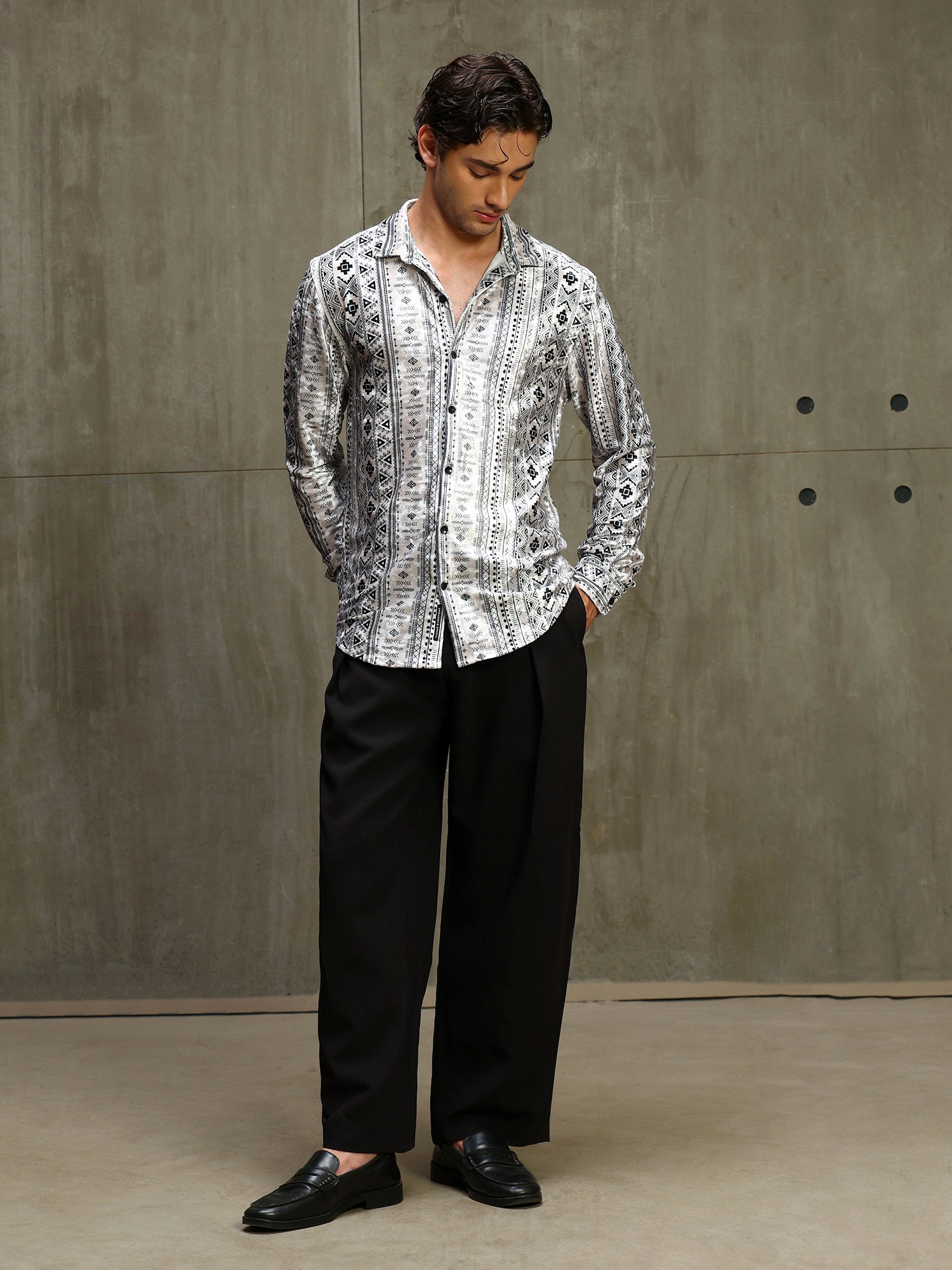 Men White Geometric Print Shirt