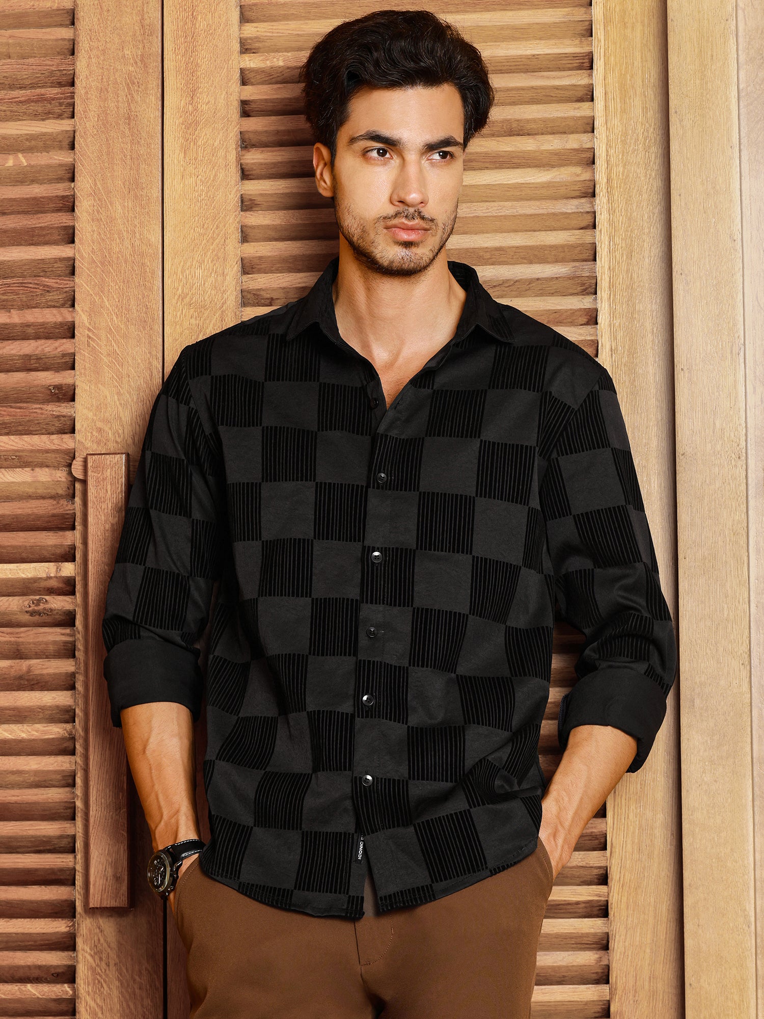 Men Black Checked Shirt