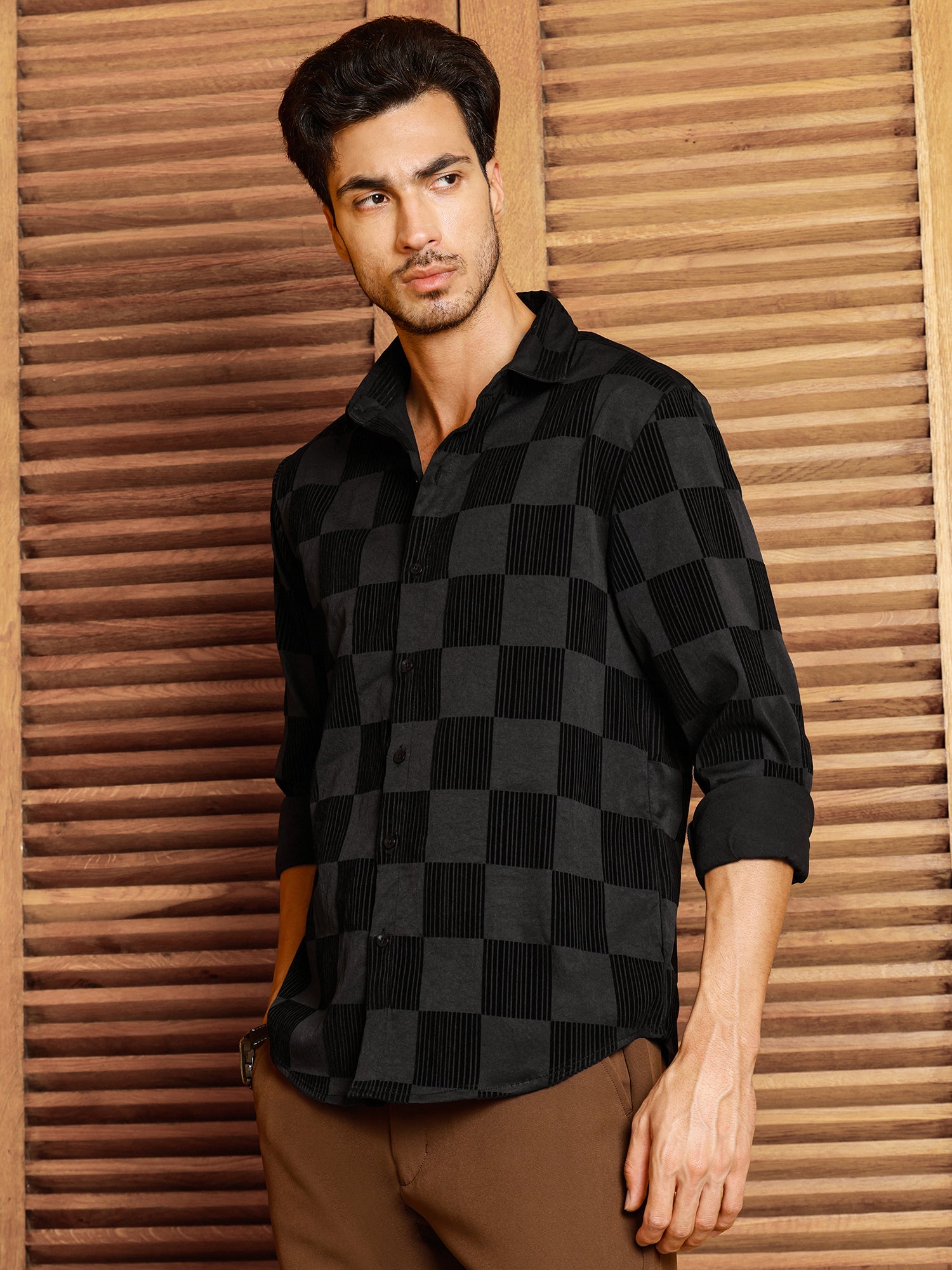 Men Black Checked Shirt
