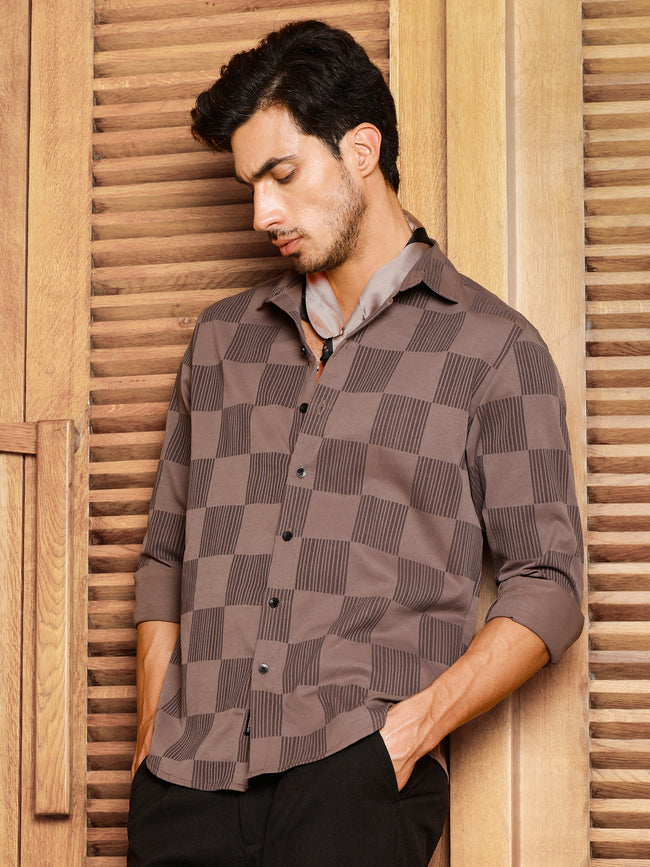 Men Brown Checked Shirt