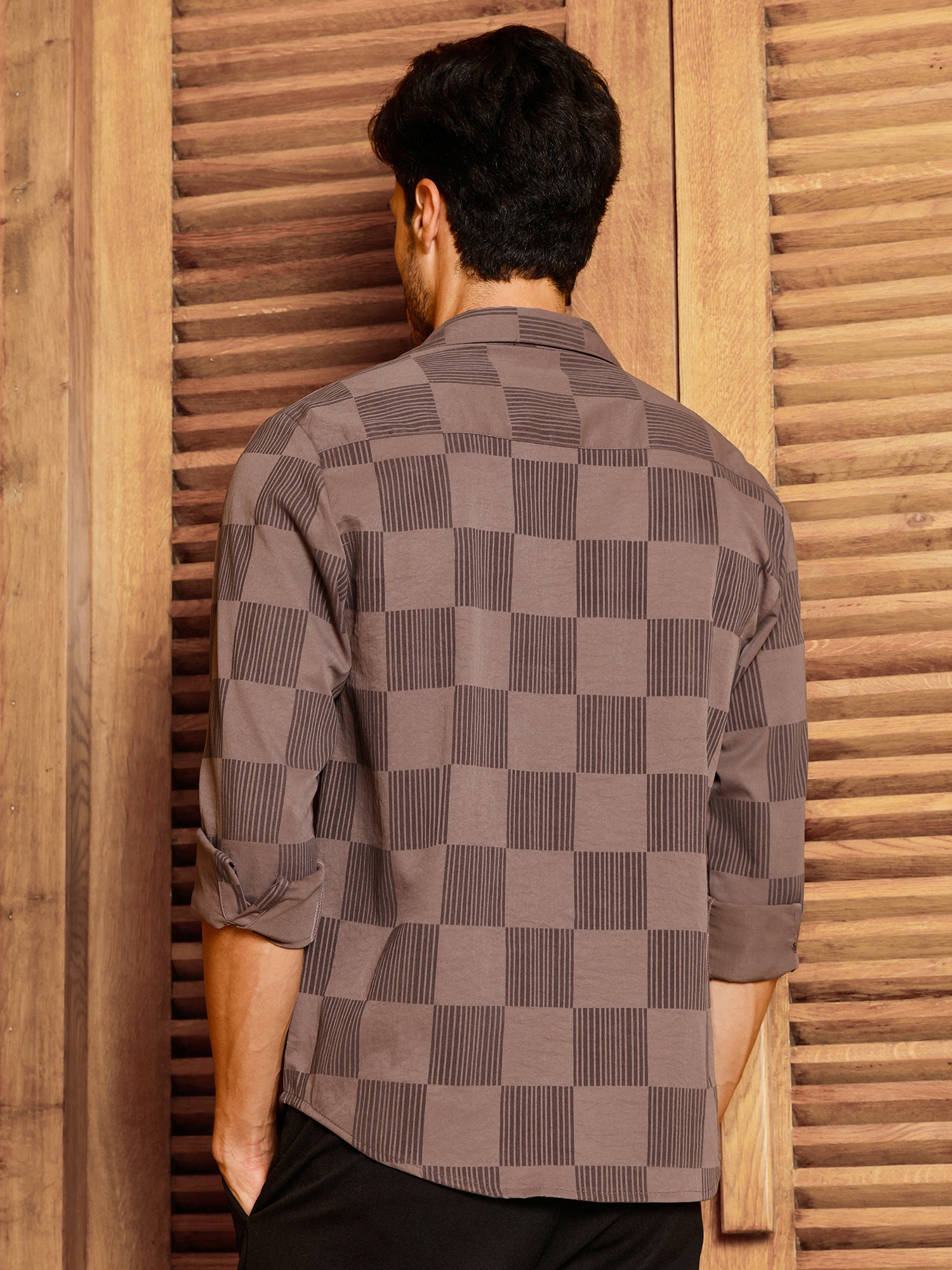Men Brown Checked Shirt