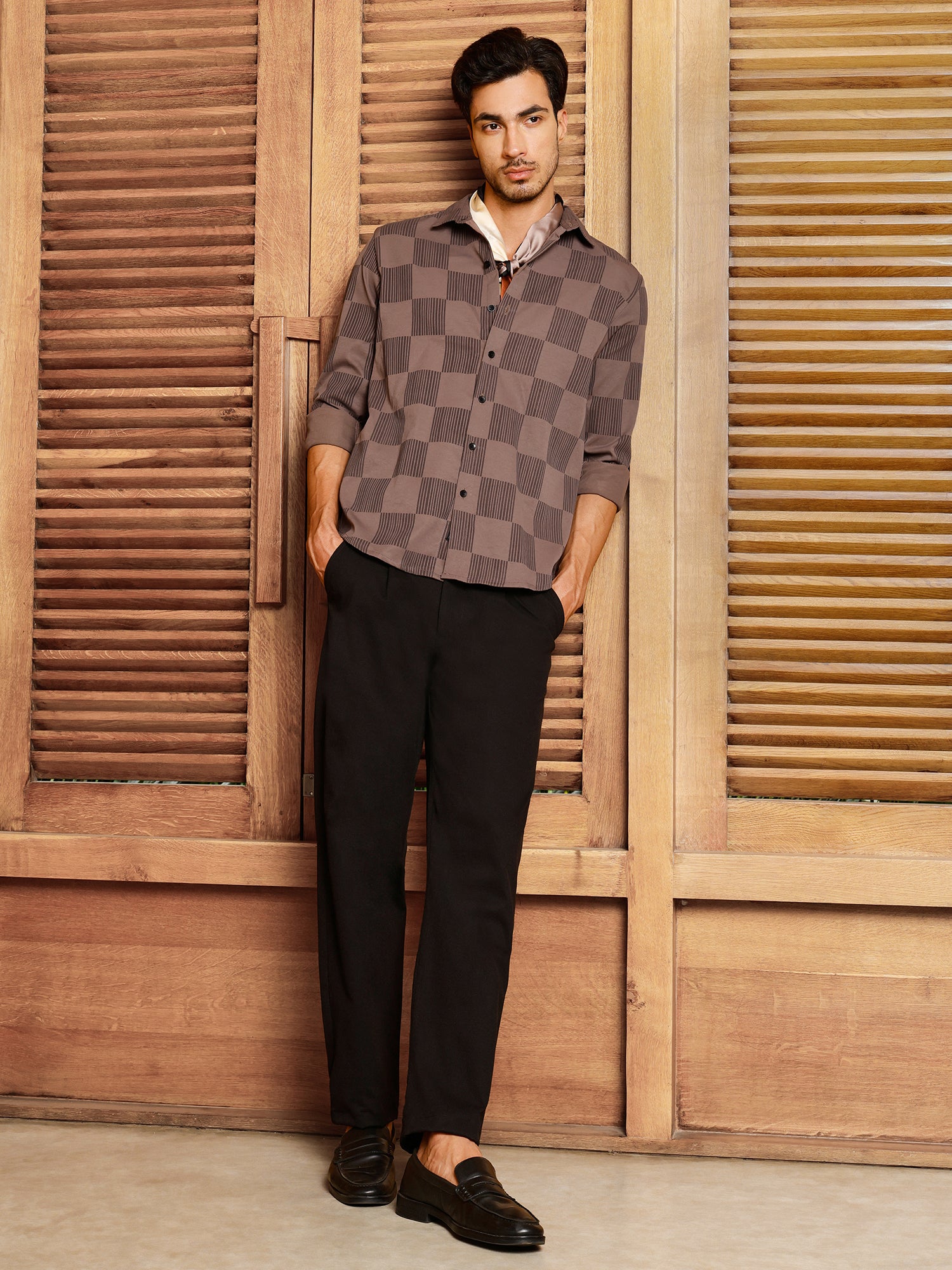 Men Brown Checked Shirt