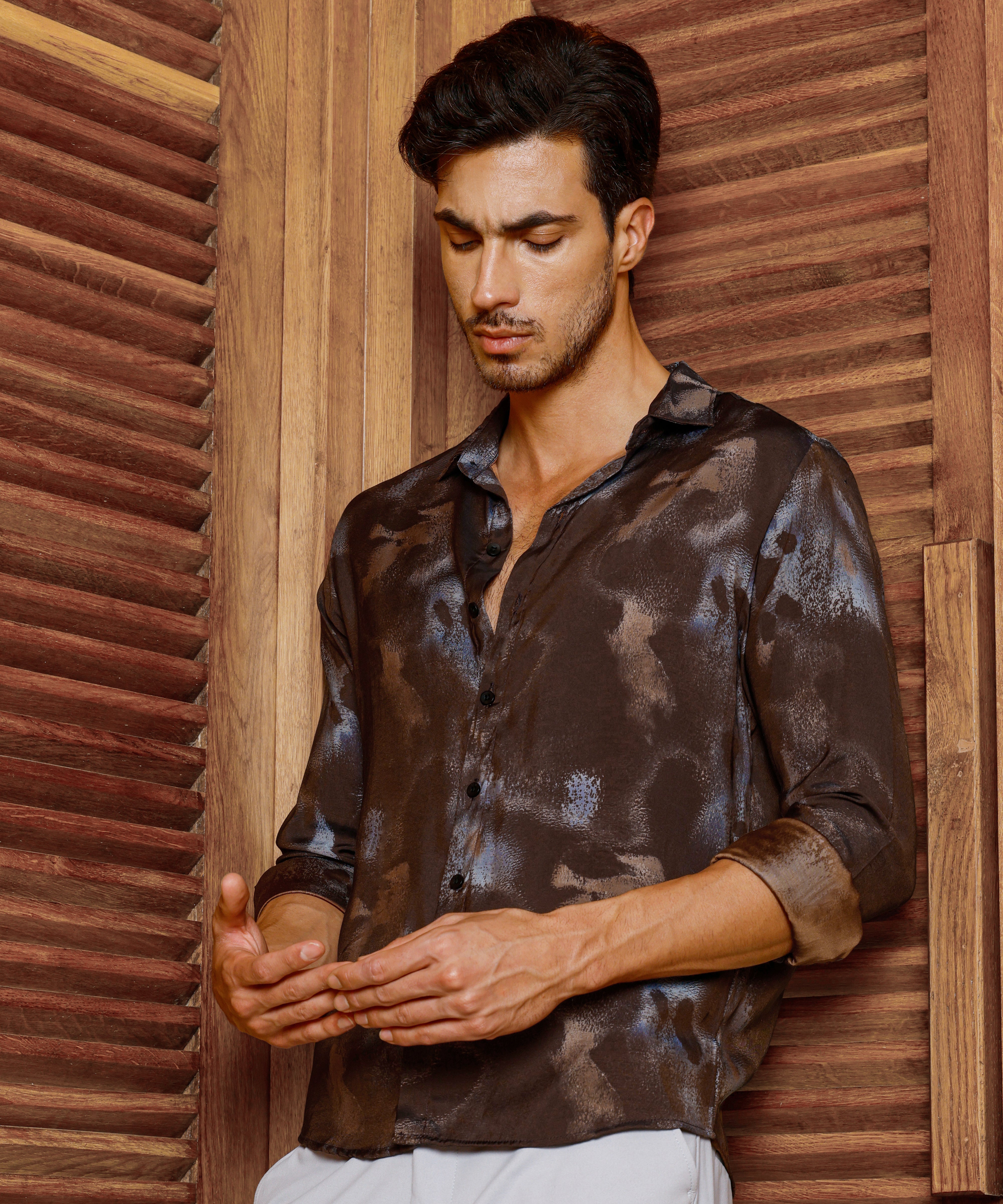 Men Brown Party Shirt